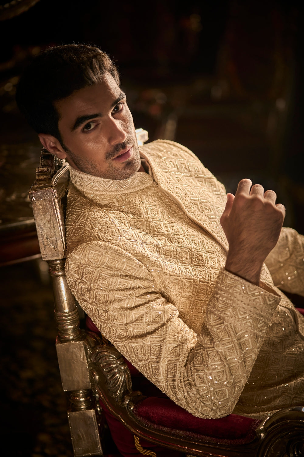 Nude Thread Sequin Work Sequin Sherwani Set