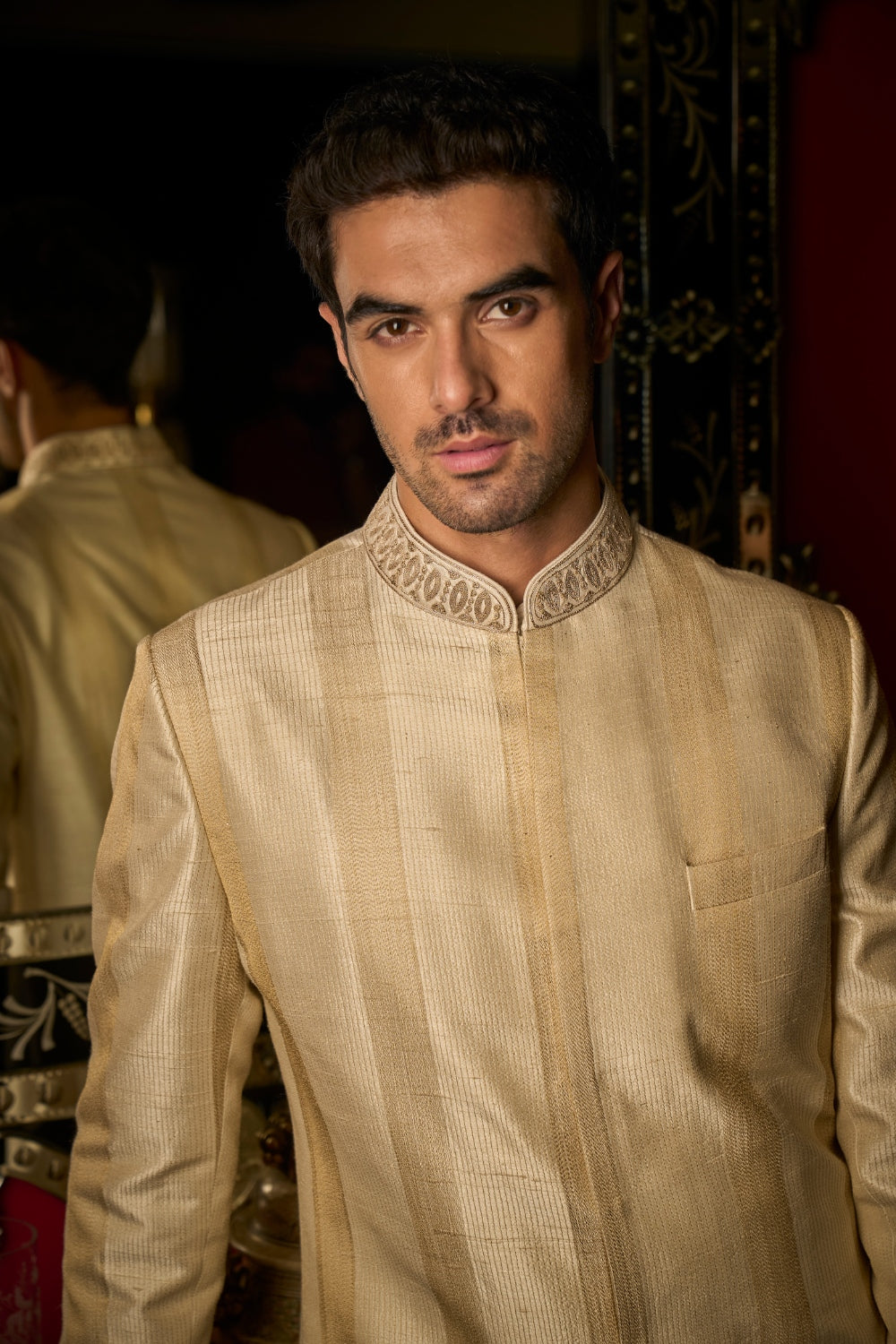 Cream Zari Sherwani Set