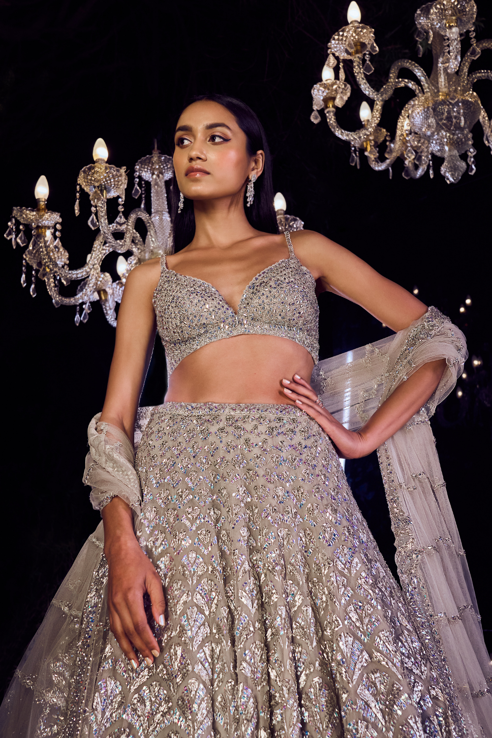 Silver Crystal Lehenga Set