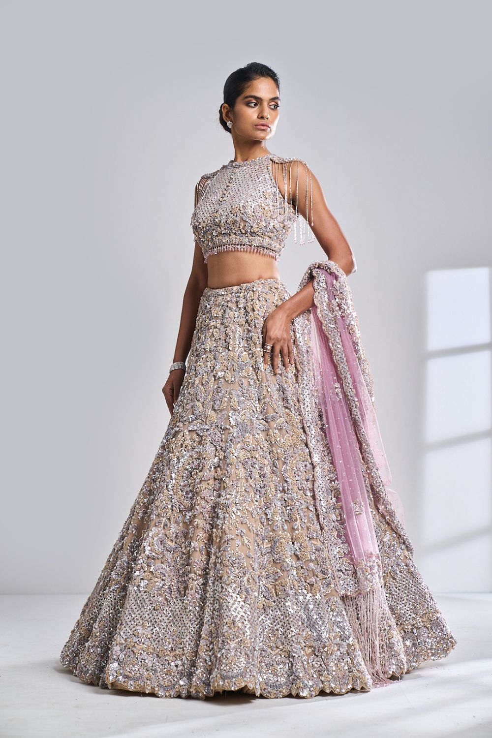 Nude Sequin Lehenga Set