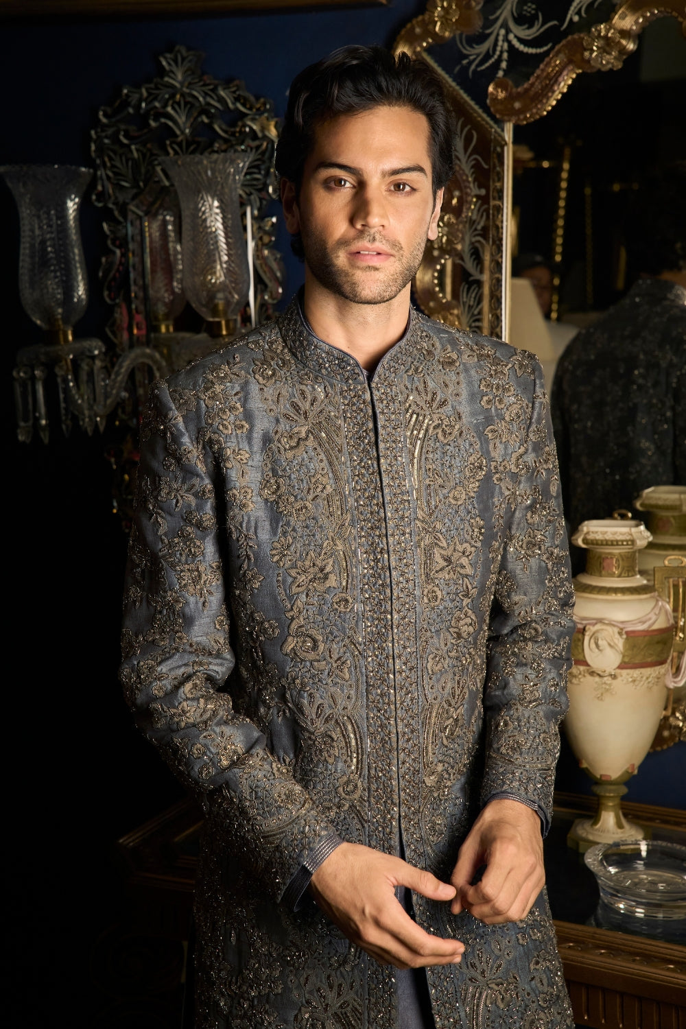 Steel Grey Sherwani Set