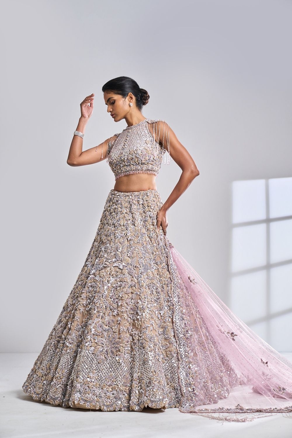 Nude Sequin Lehenga Set