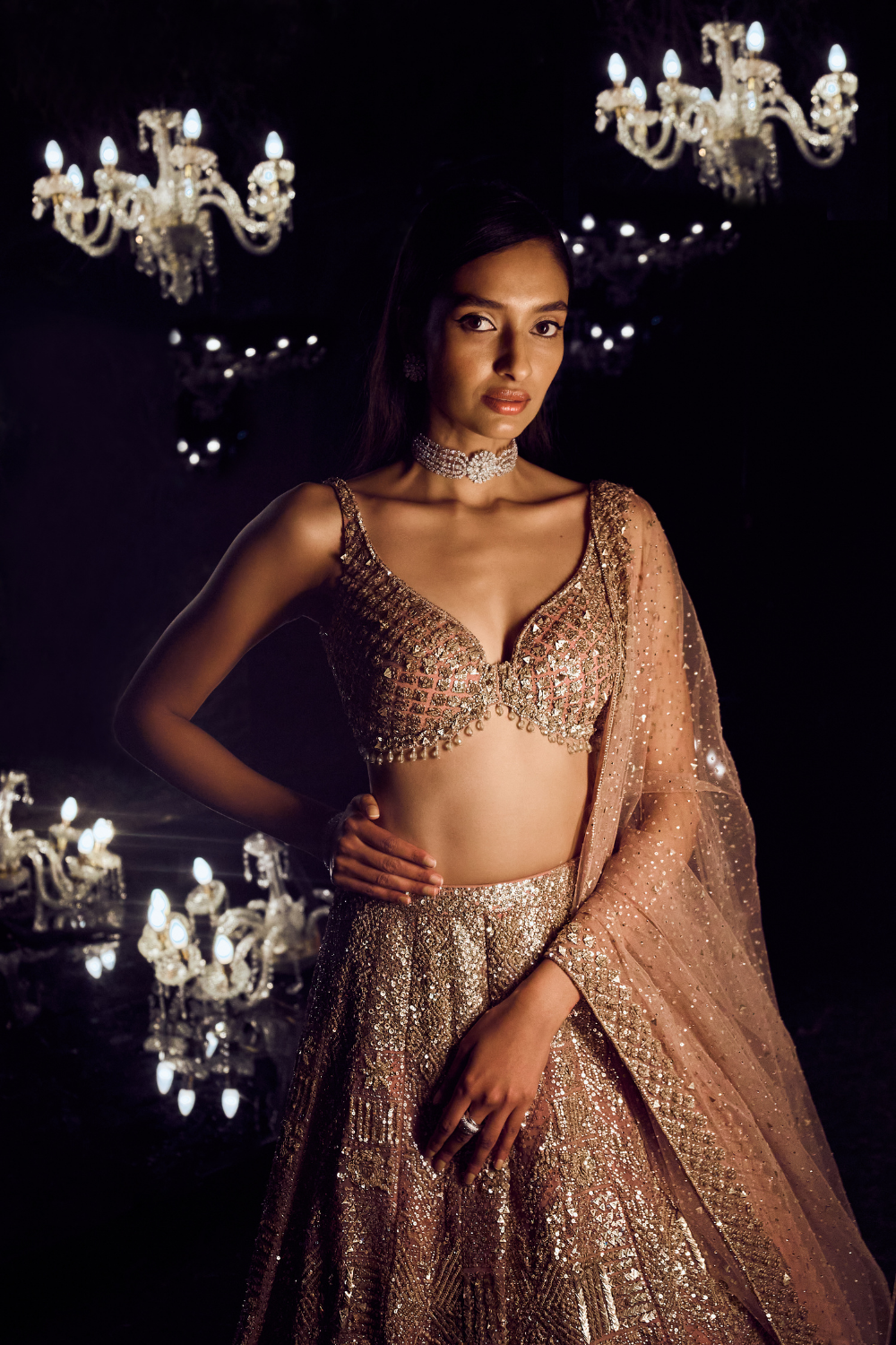 Biscotti Gold Sequin Lehenga Set