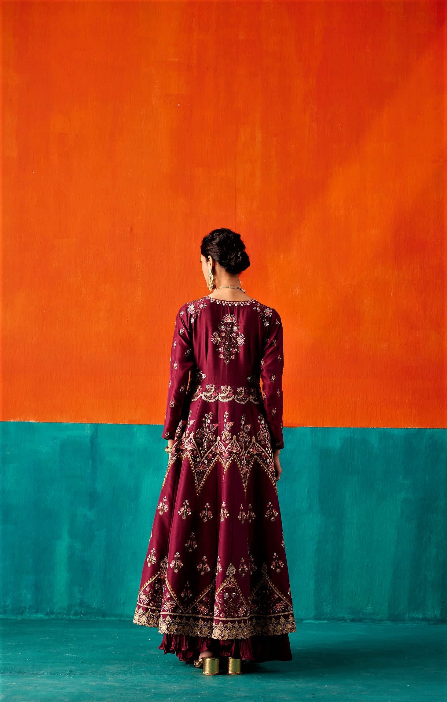 Wine Anarkali Set