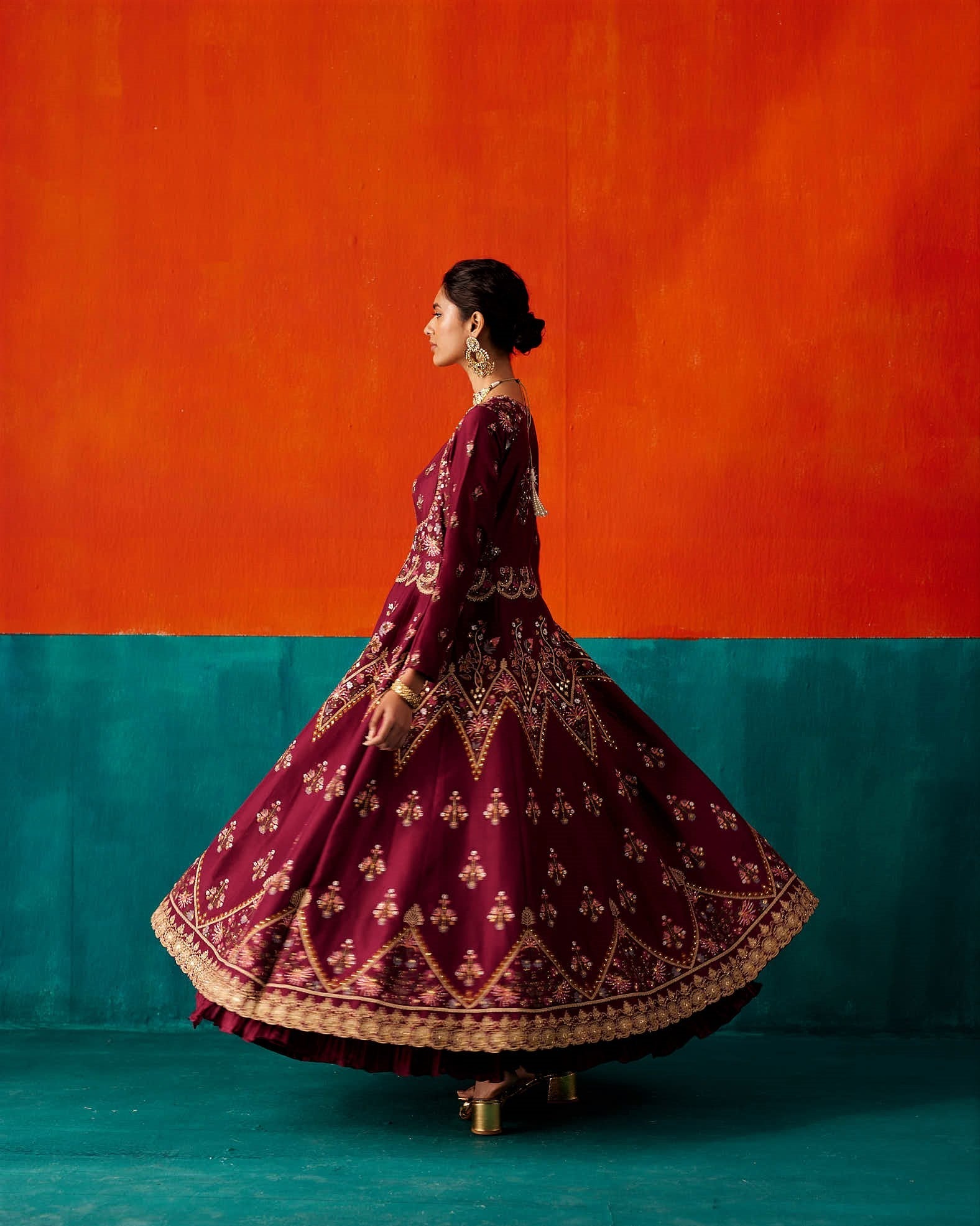 Wine Anarkali Set