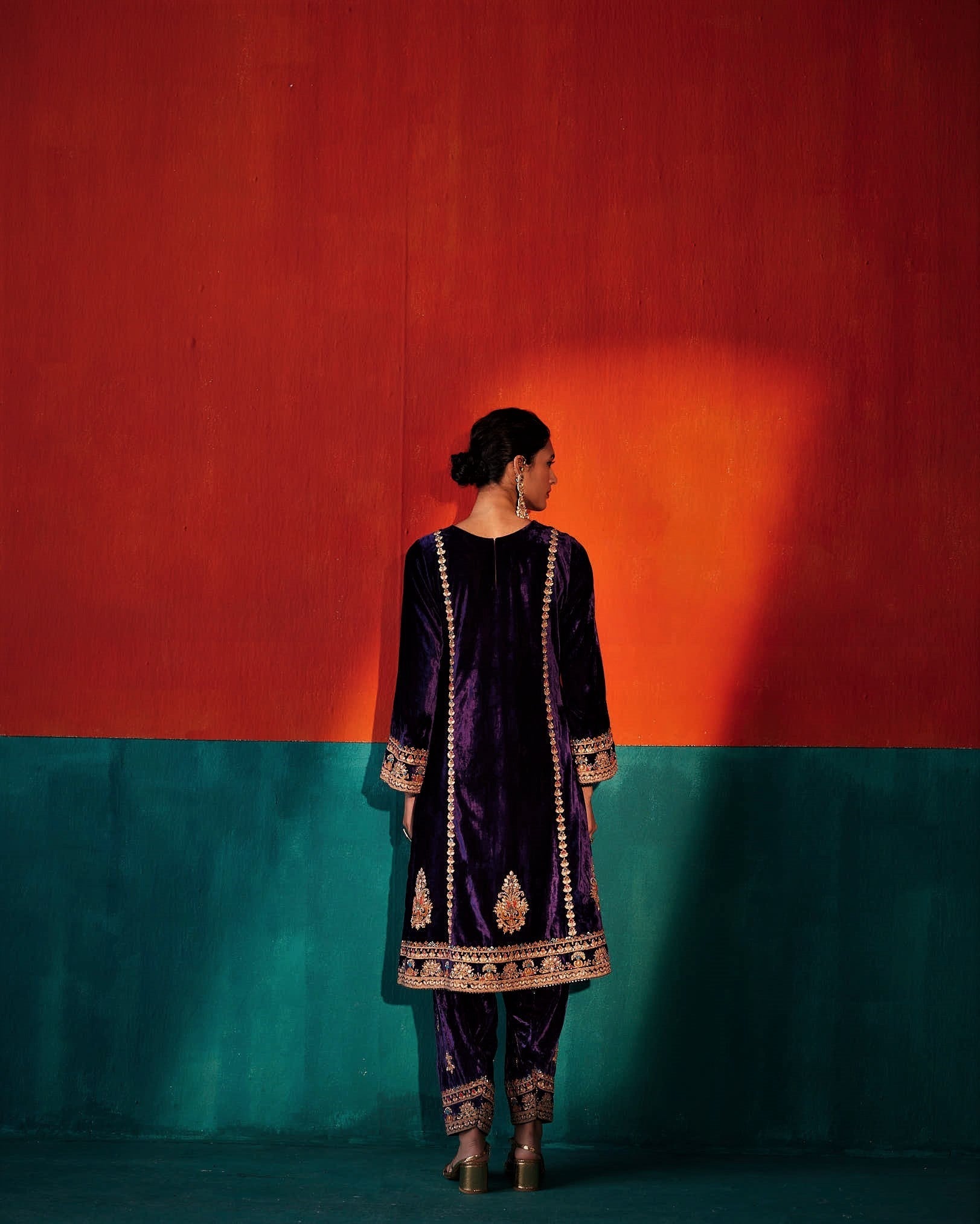 Russian Violet Velvet Kurta Set