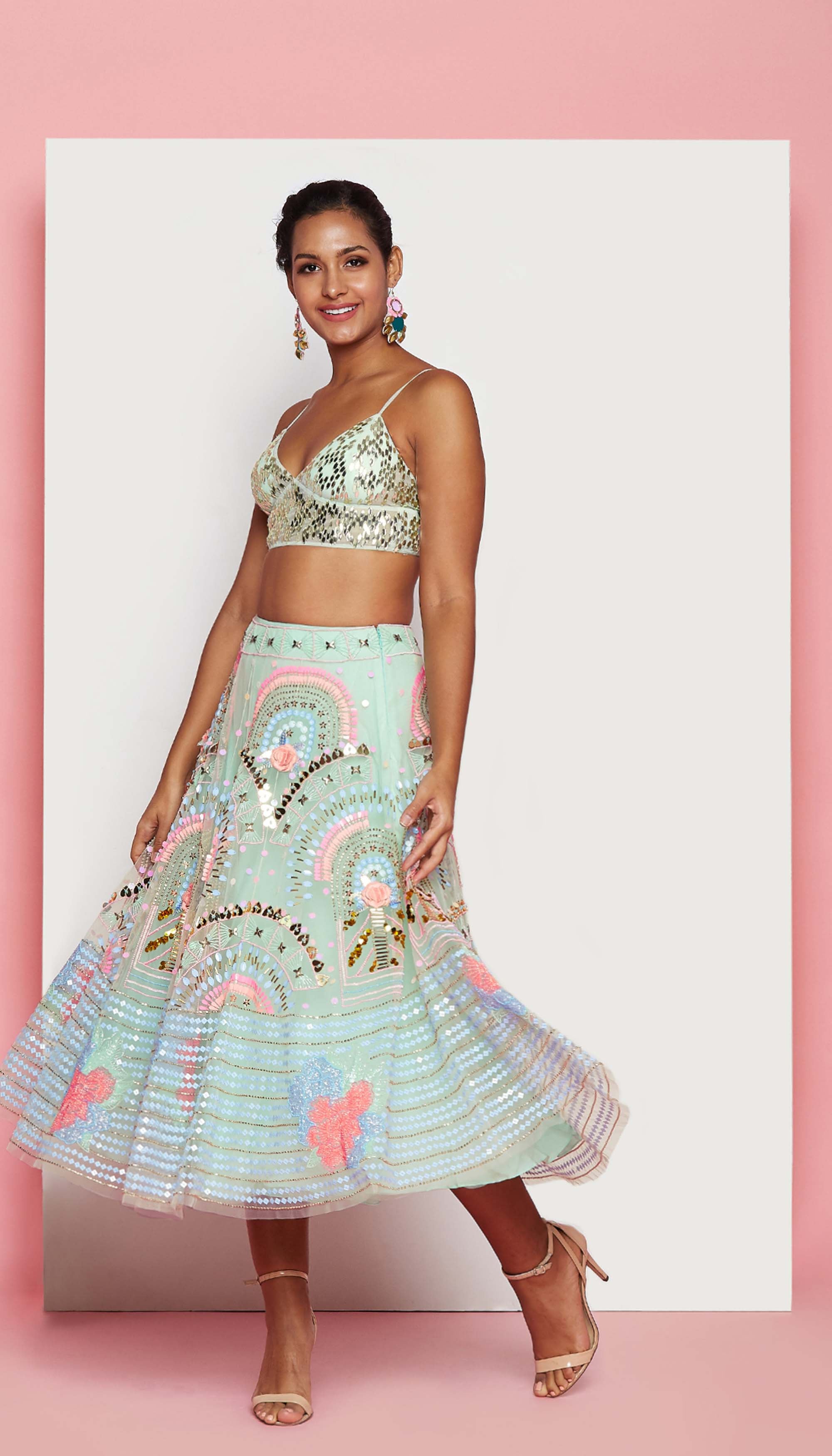 Anna - Mint Green Half Lehenga Set