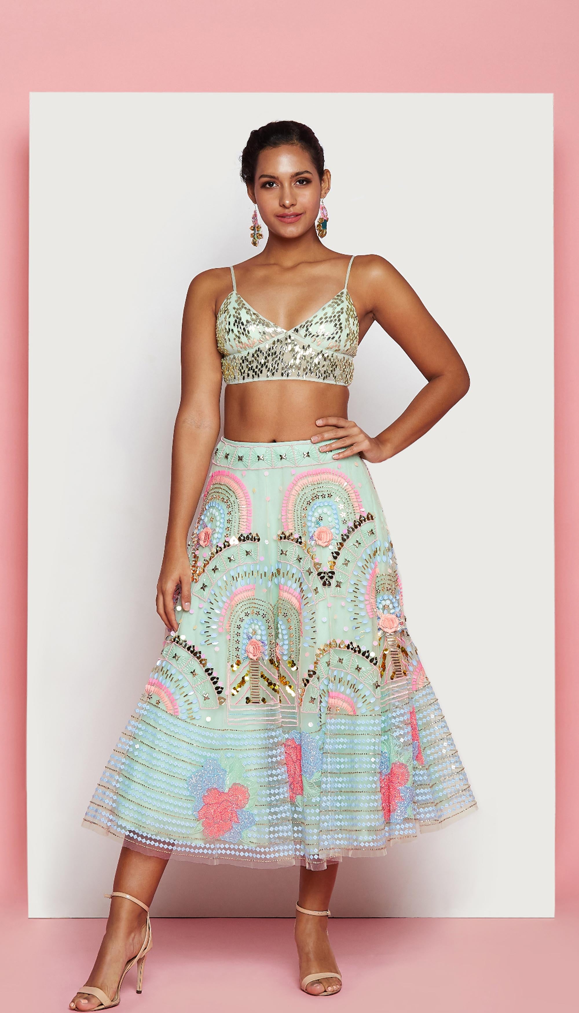 Anna - Mint Green Half Lehenga Set