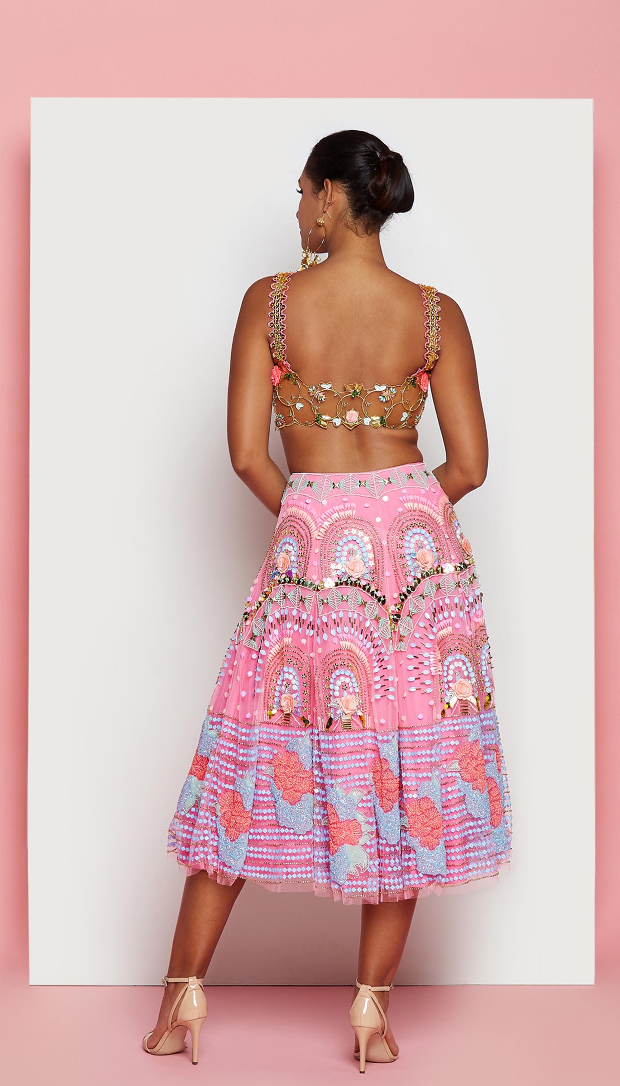 Aurora - Rose Pink Embellished Half Lehenga Set