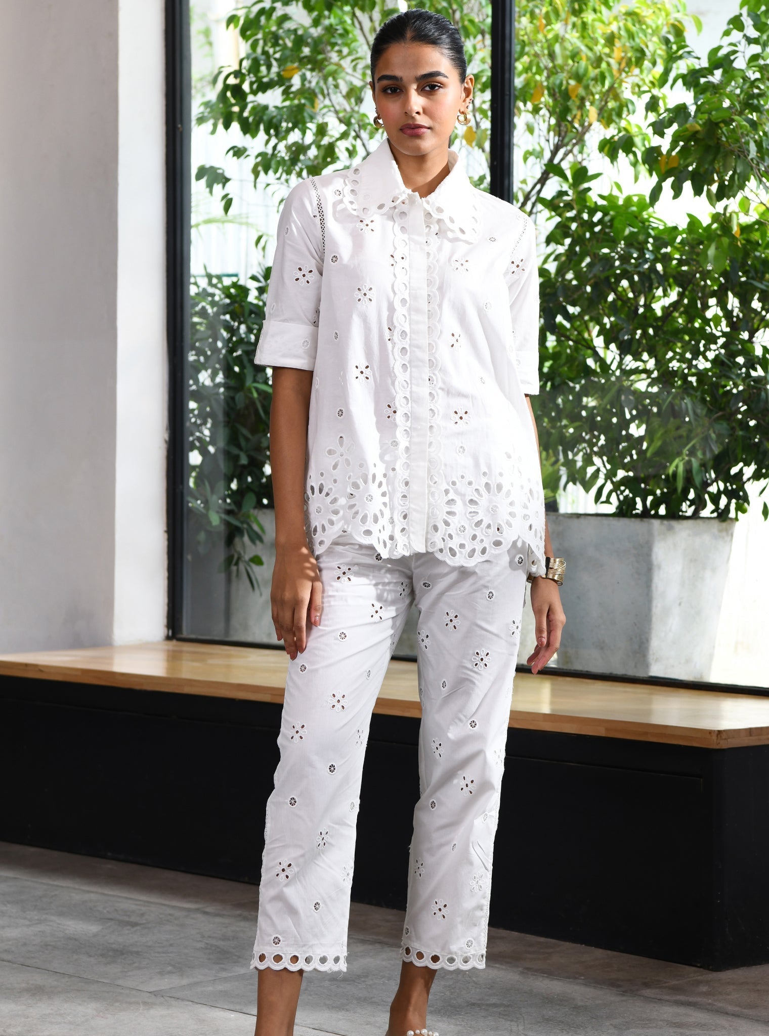 Mulmul Cotton Carlisle White Shirt With Carlisle White Pant