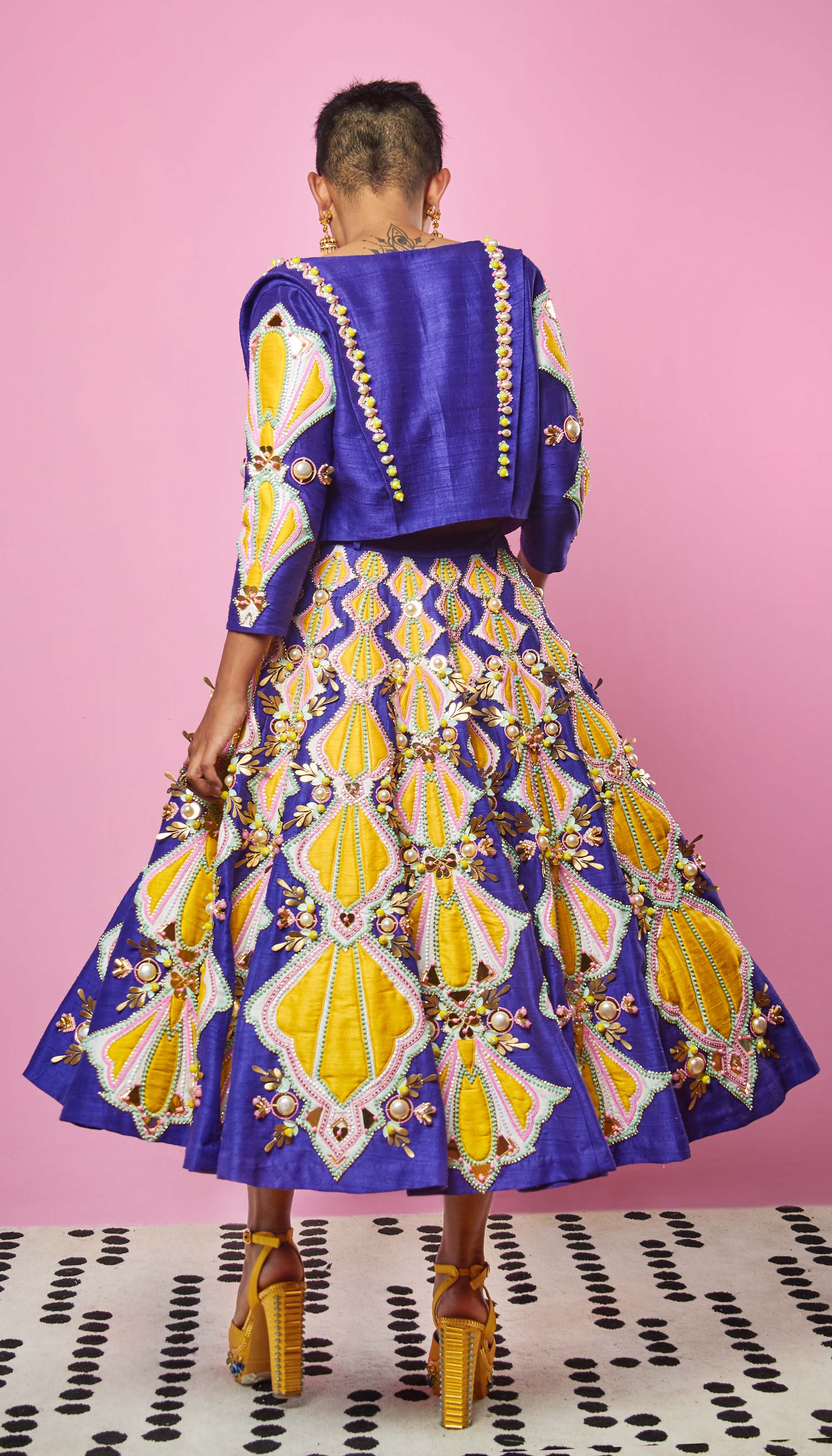 Carrousel - Violet And Yellow Embellished Half Lehenga Set