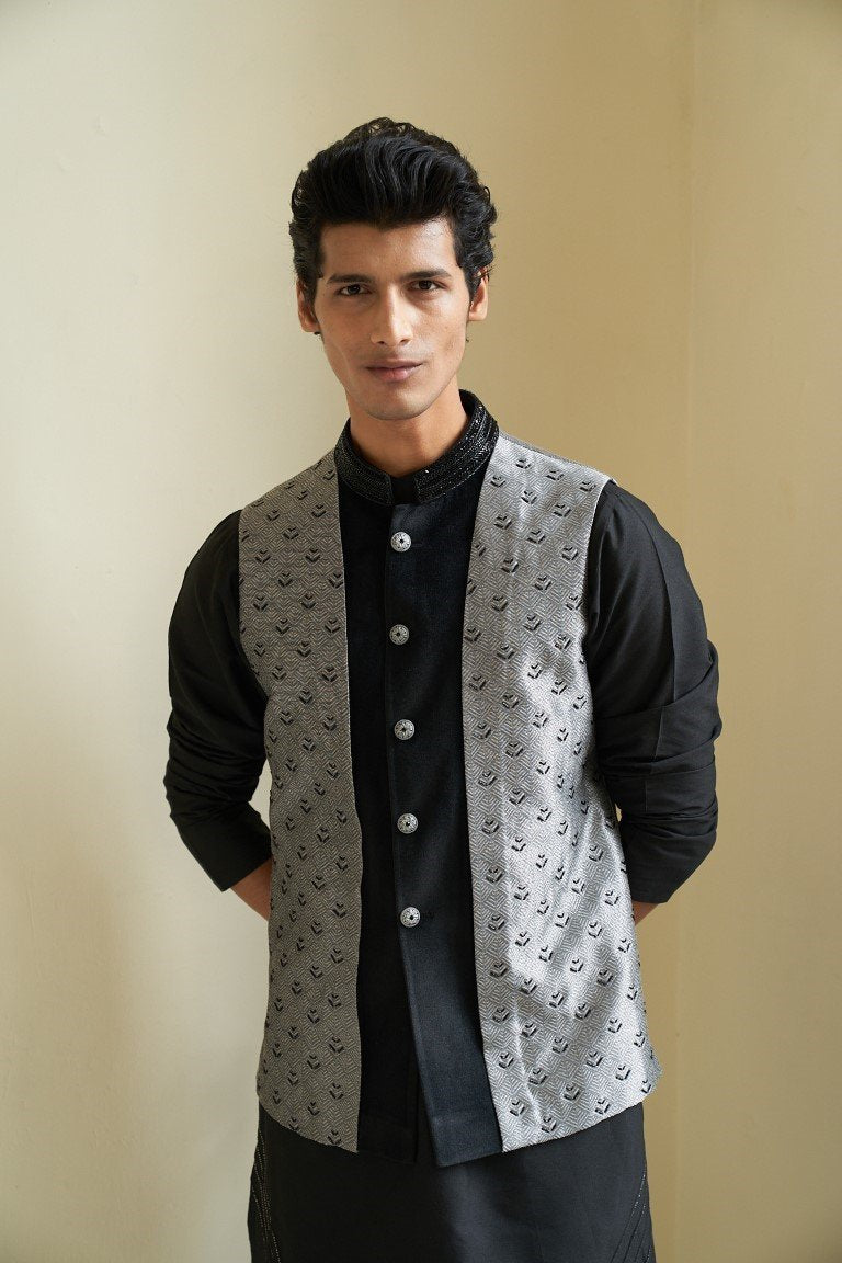 Sheen Black Nehru Jacket Set