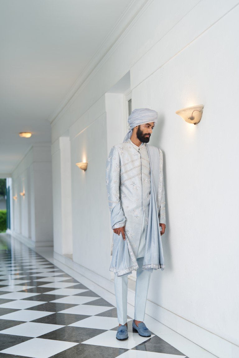 Ash Blue Sherwani Set