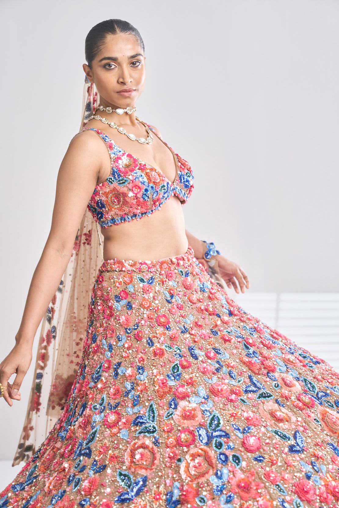 Caramel Floral Lehenga Set