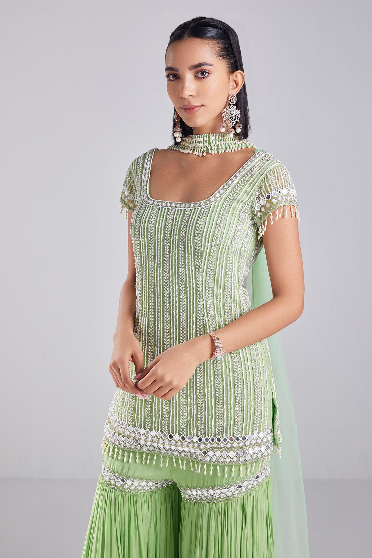 Mint Green Embroidered Kurti Set