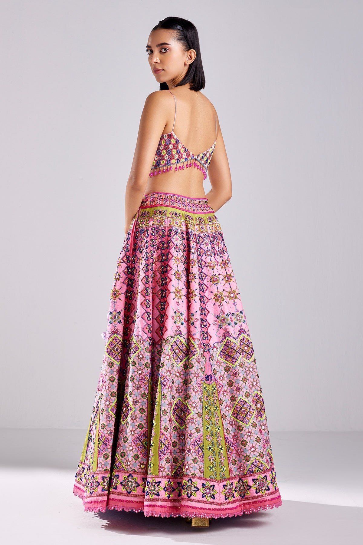 Onion Pink Geometric Print & Embroidered Lehenga Set