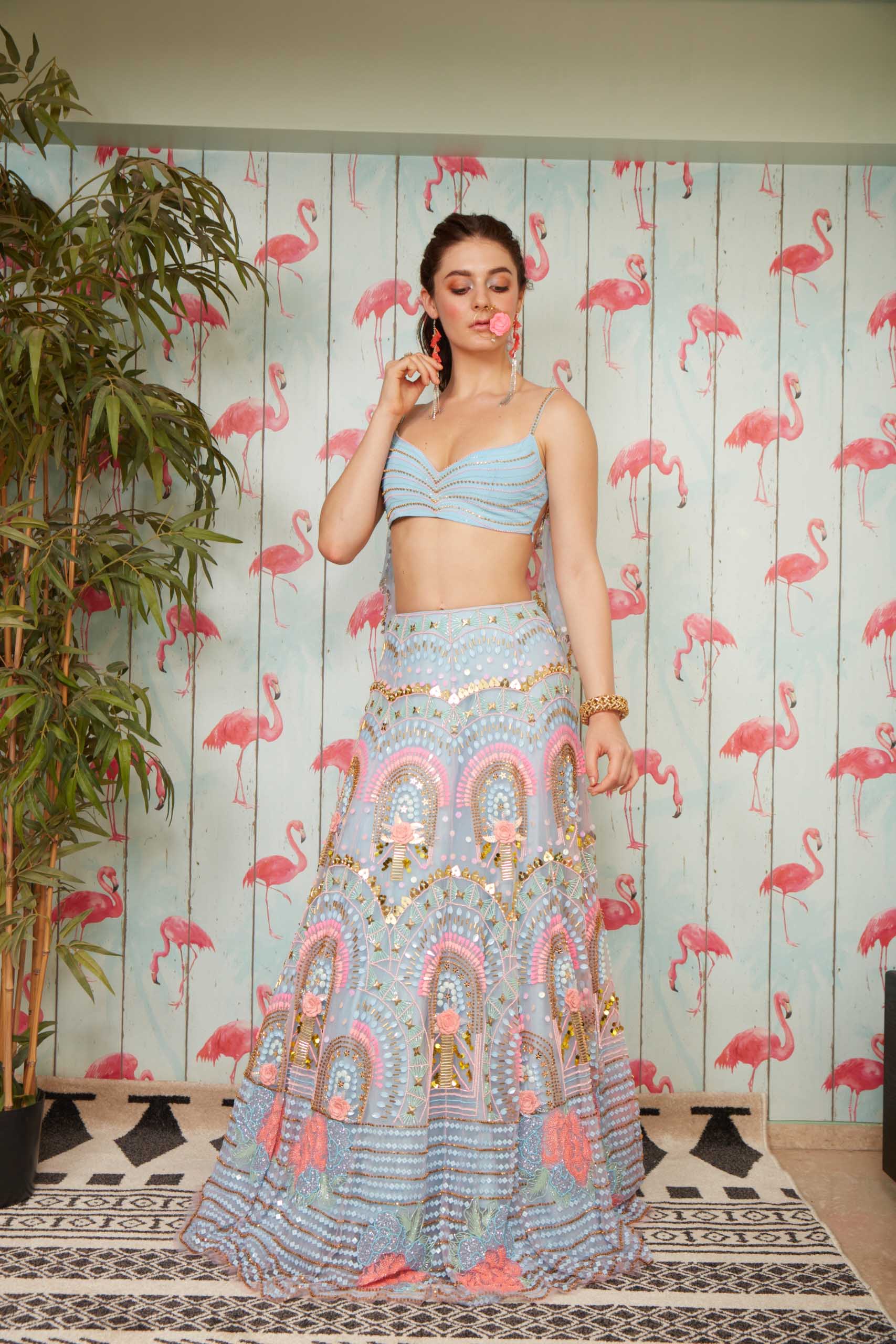 Elsa - Millennial Blue Embroidered Lehenga Set