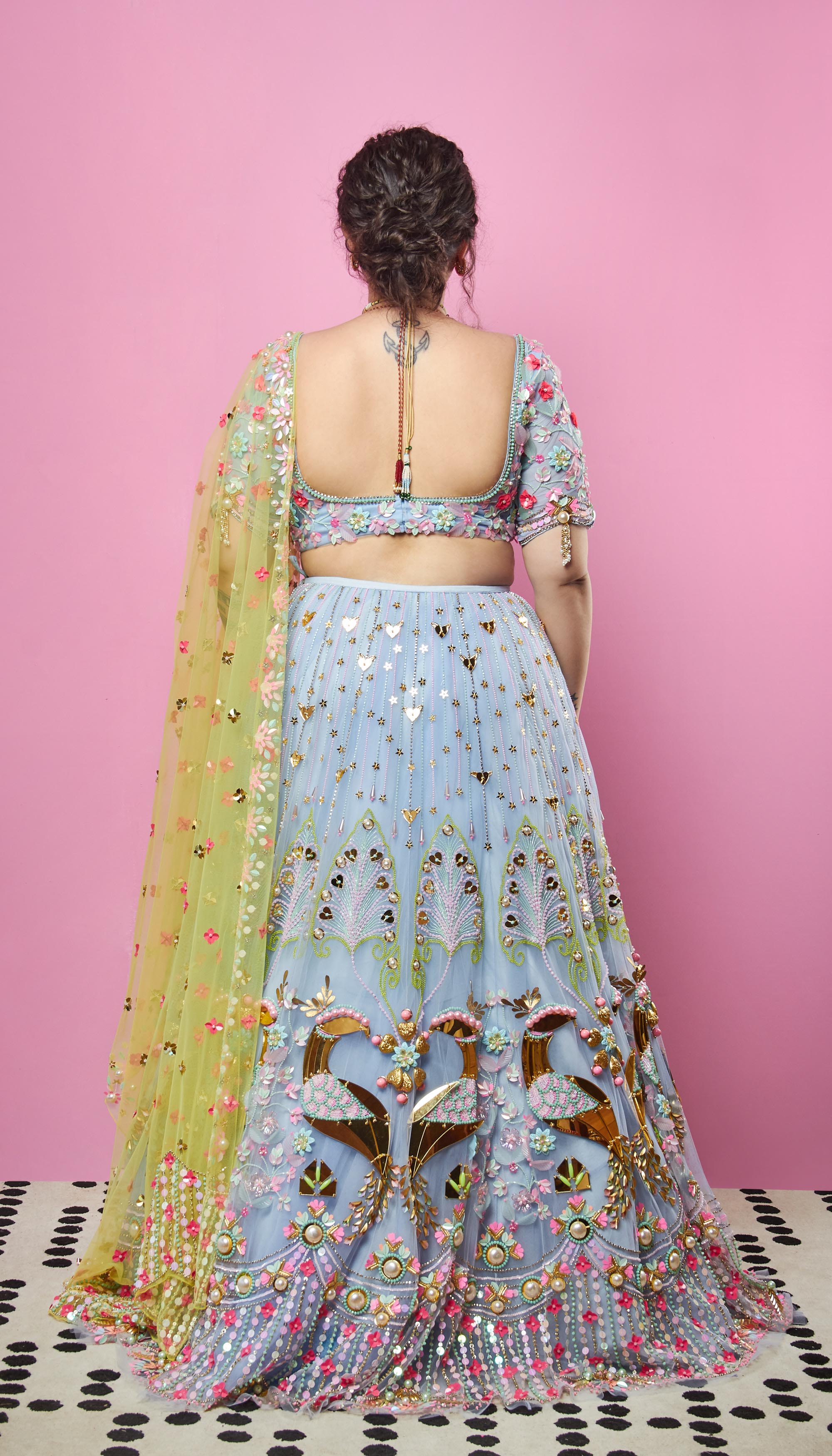 Ever Thine, Ever Mine, Ever Ours - Blue And Lime Embellished Full Lehenga Set