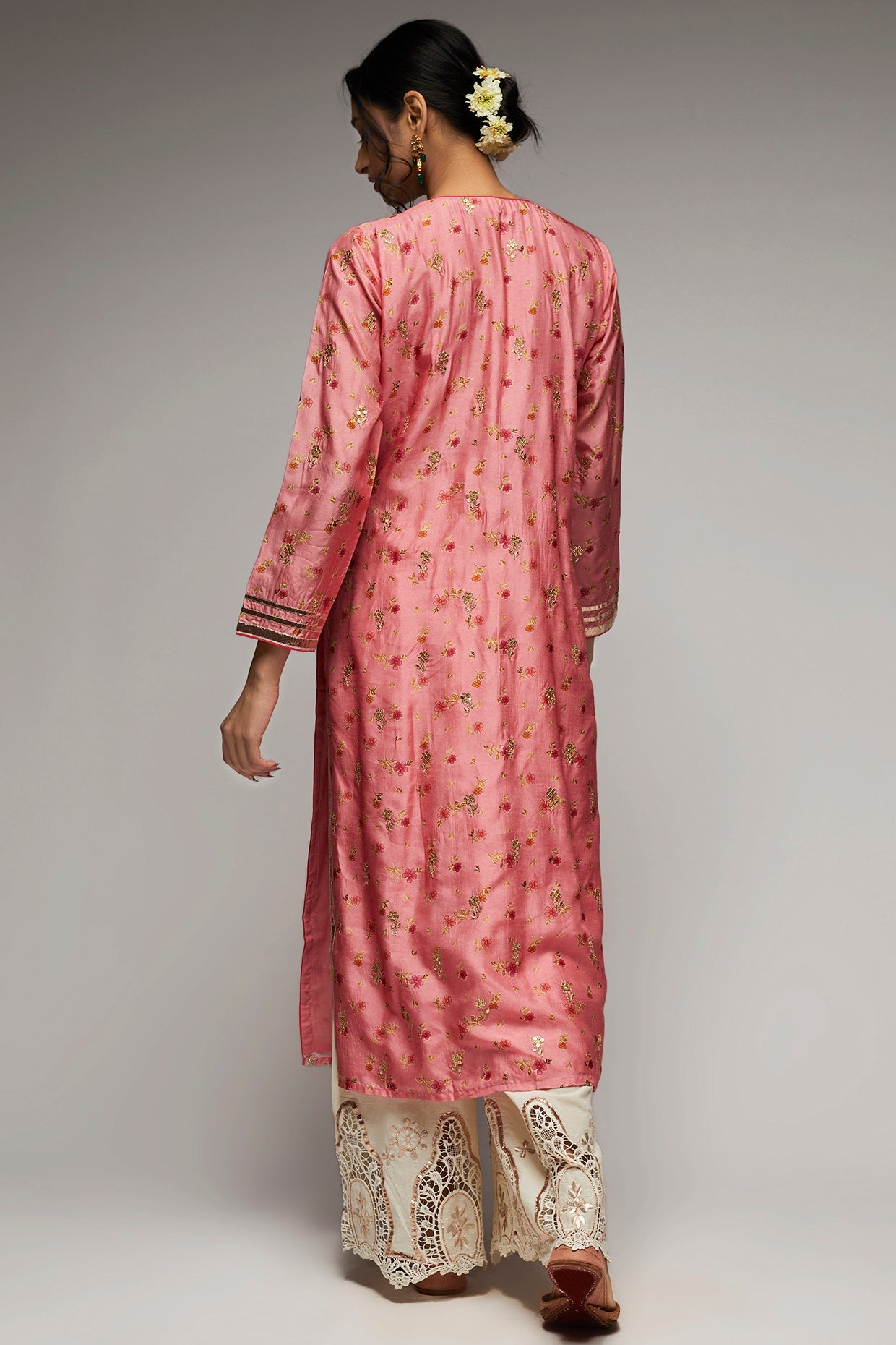 Rashida Tunic Pallazzo Set With Dupatta Pink