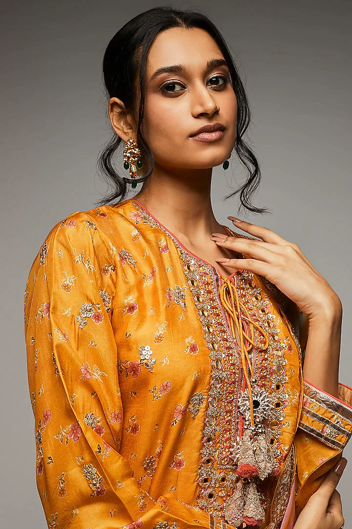 Rashida Tunic Pallazzo Set With Dupatta Orange