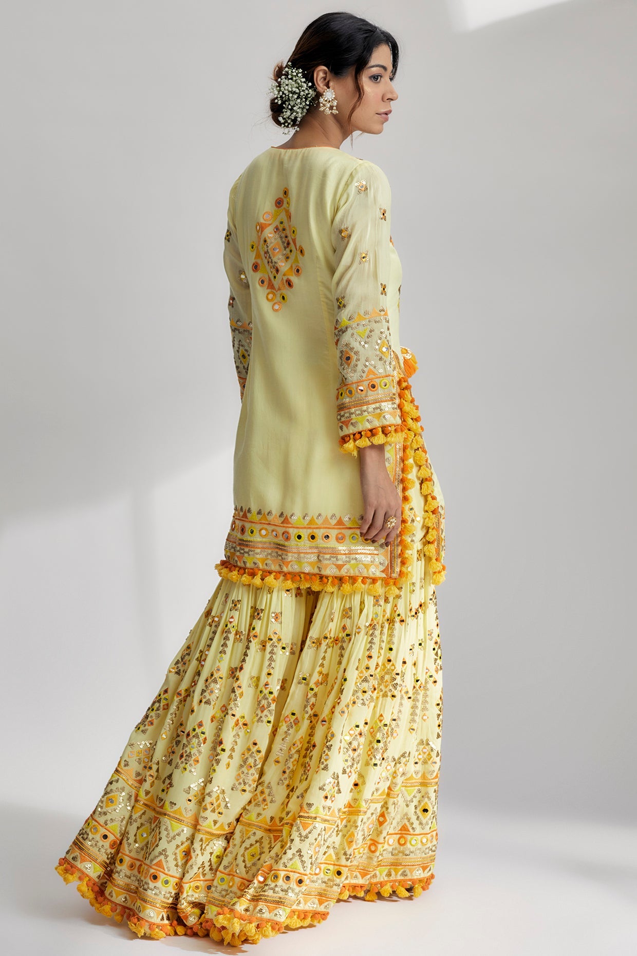 Friya Short Kurta Sharara Set Yellow