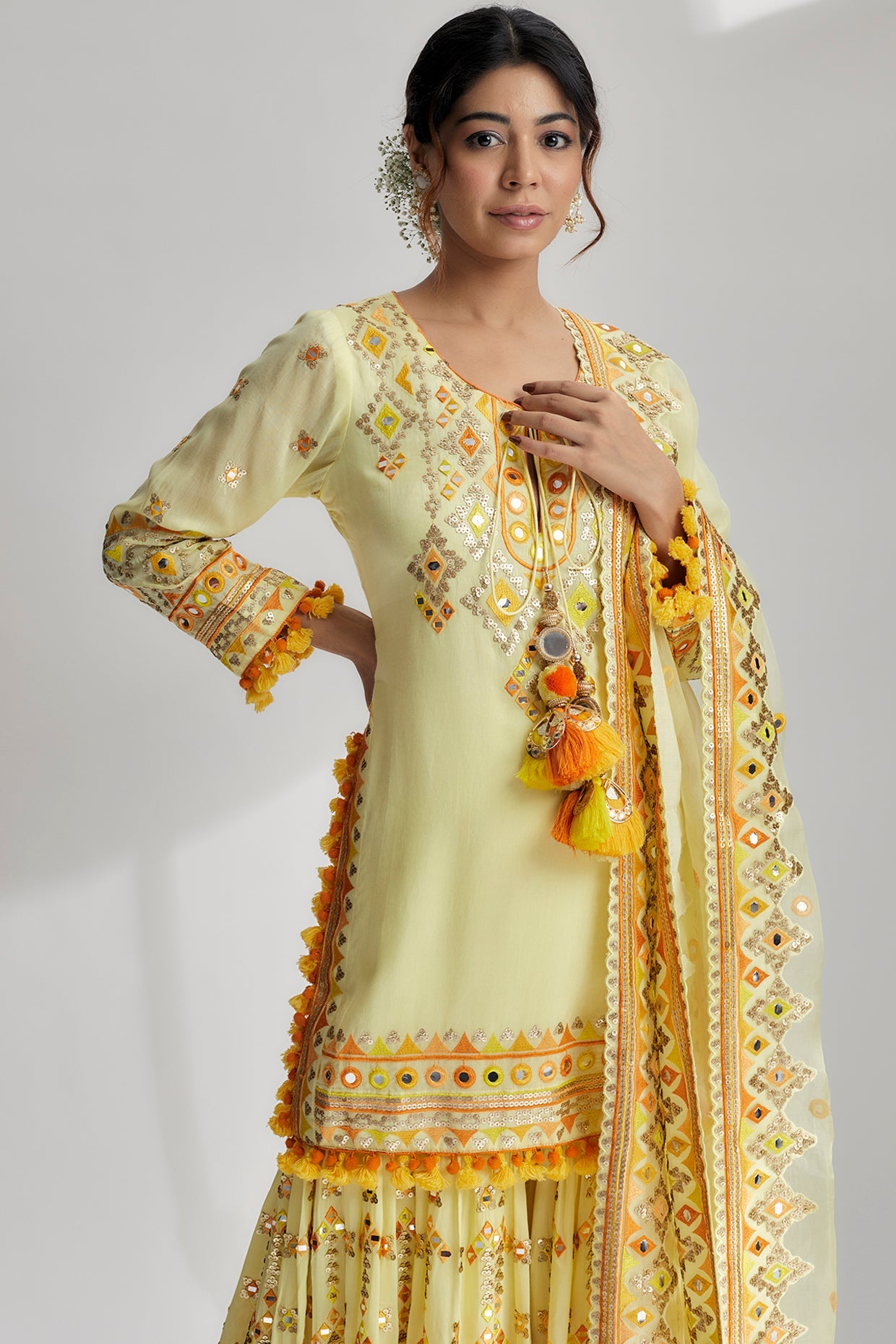 Friya Short Kurta Sharara Set Yellow