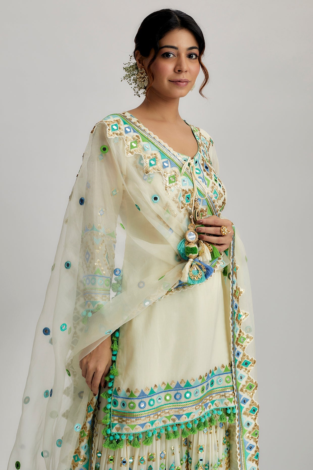 Friya Short Kurta Sharara Set Ivory