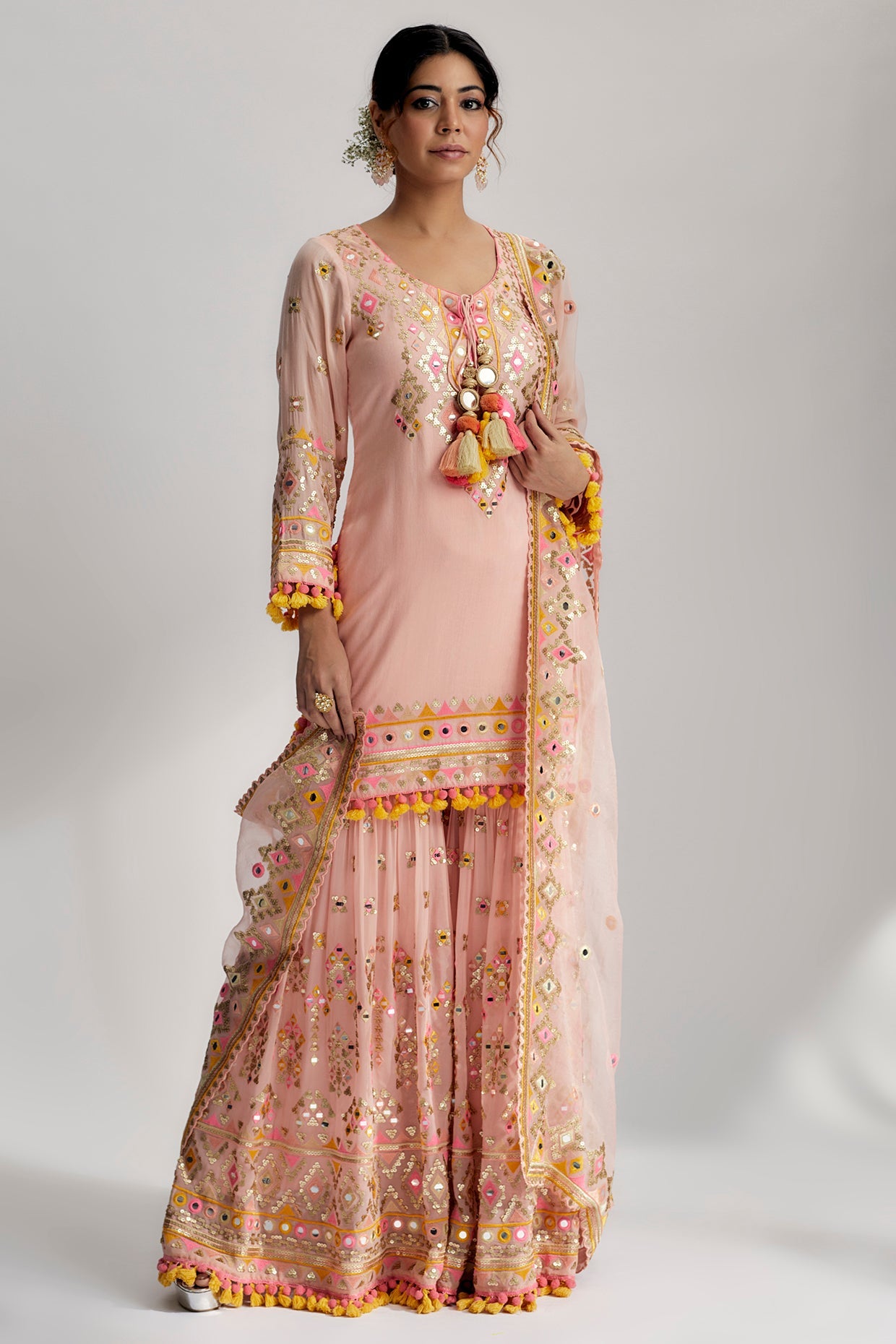 Friya Short Kurta Sharara Set Pink