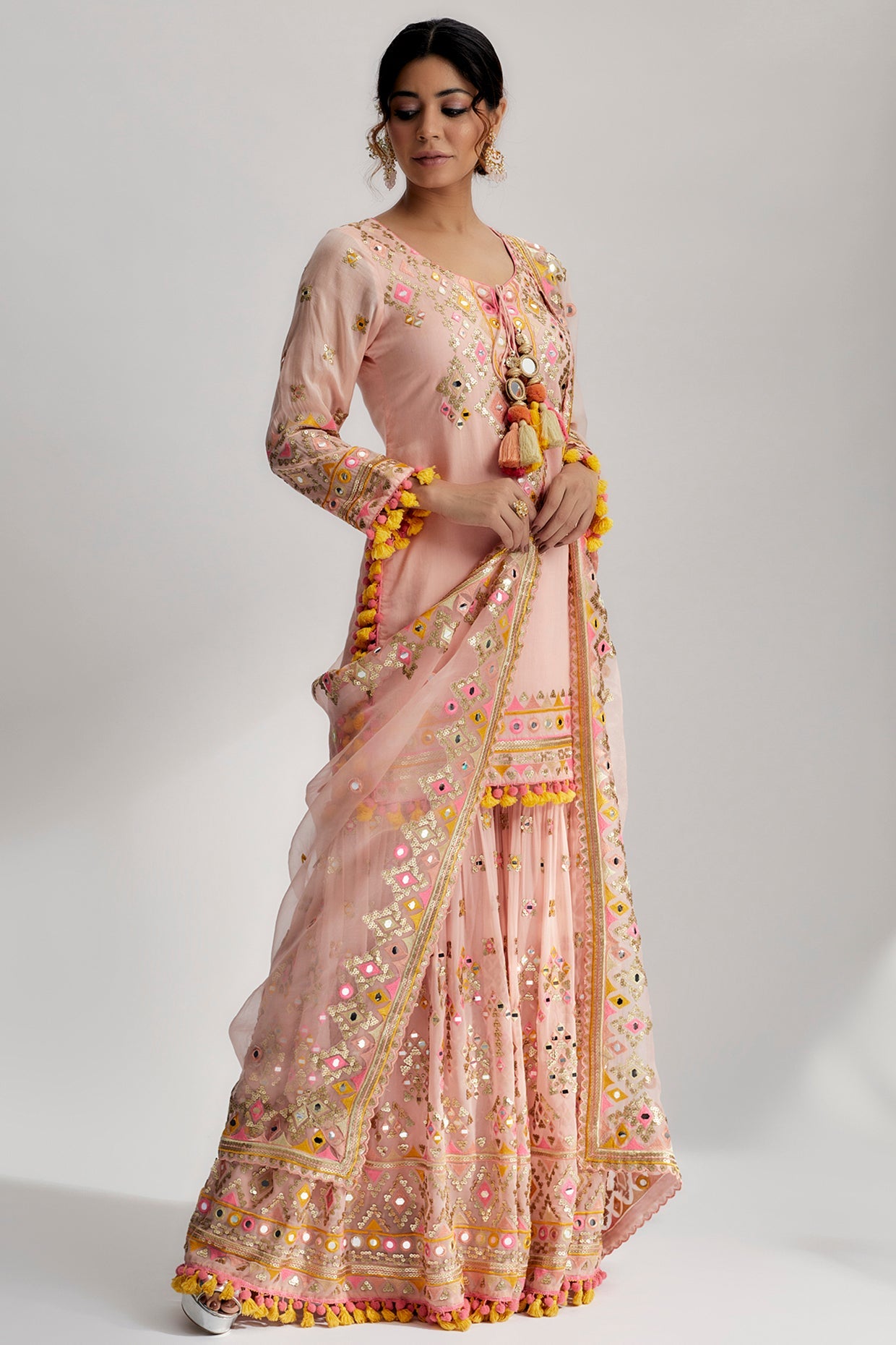 Friya Short Kurta Sharara Set Pink