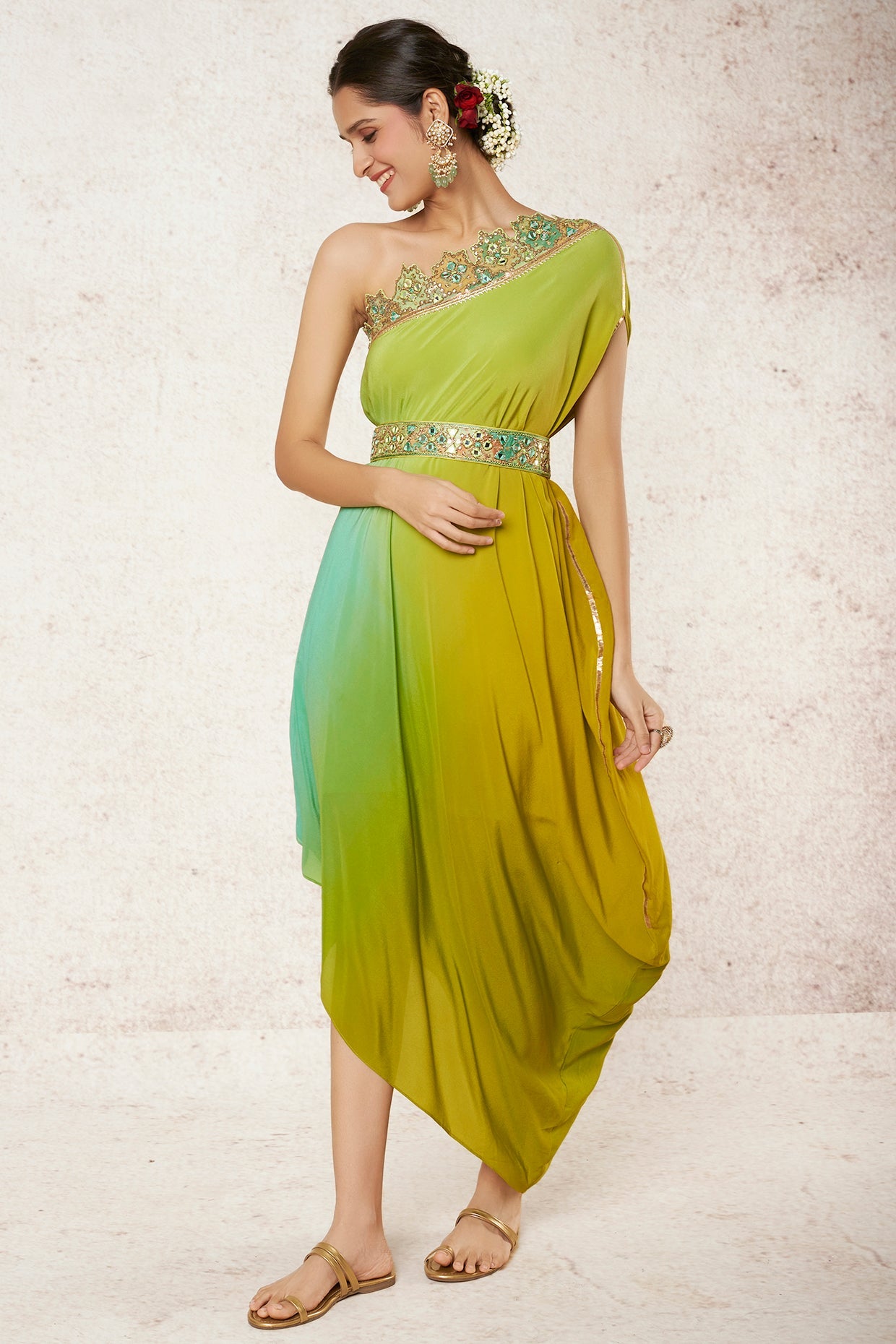 Swastika One Shoulder Dress With Belt