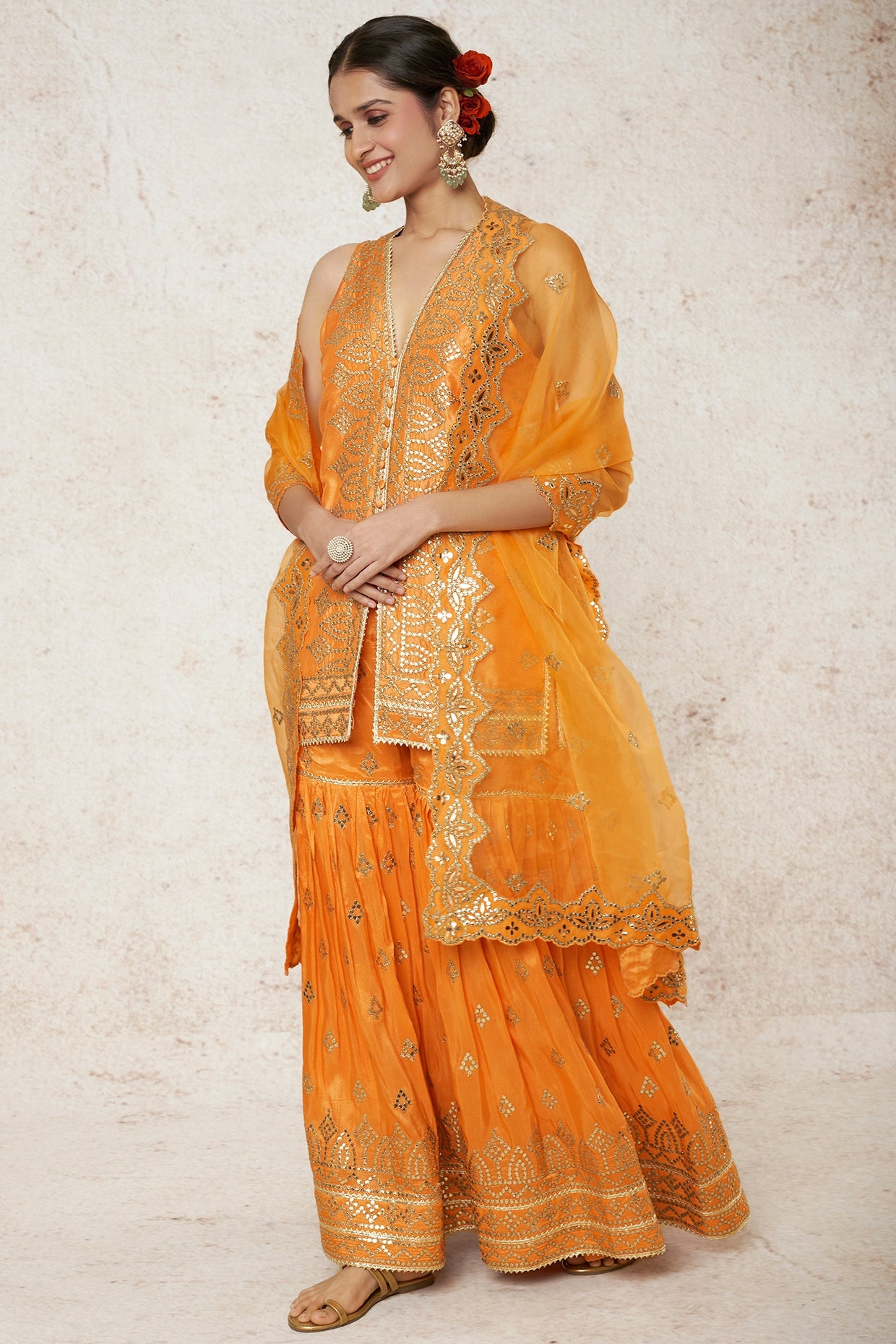 Rakhi Seeveless Kurta With Sharara And Dupatta