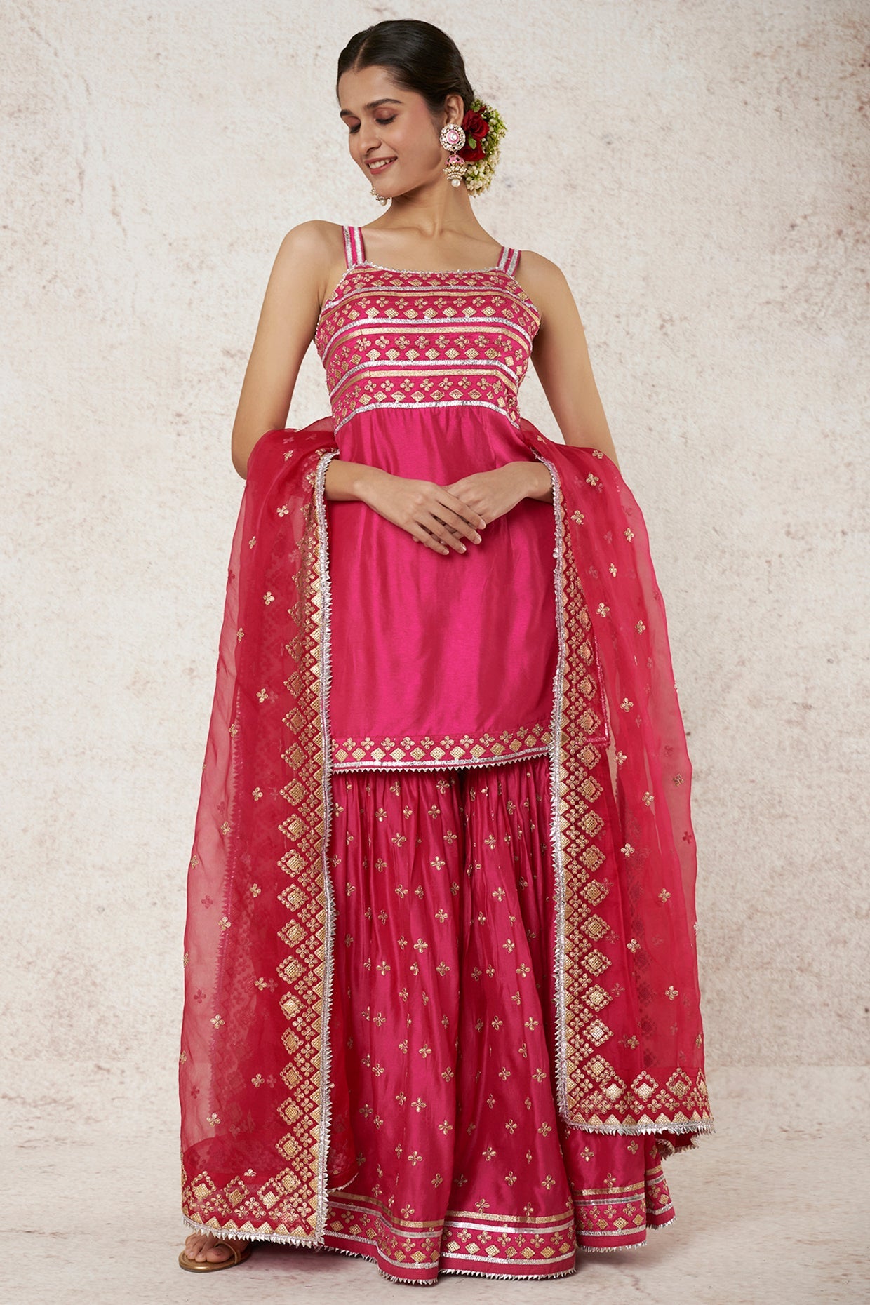 Aarva Strappy Kurta With Sharara And Dupatta