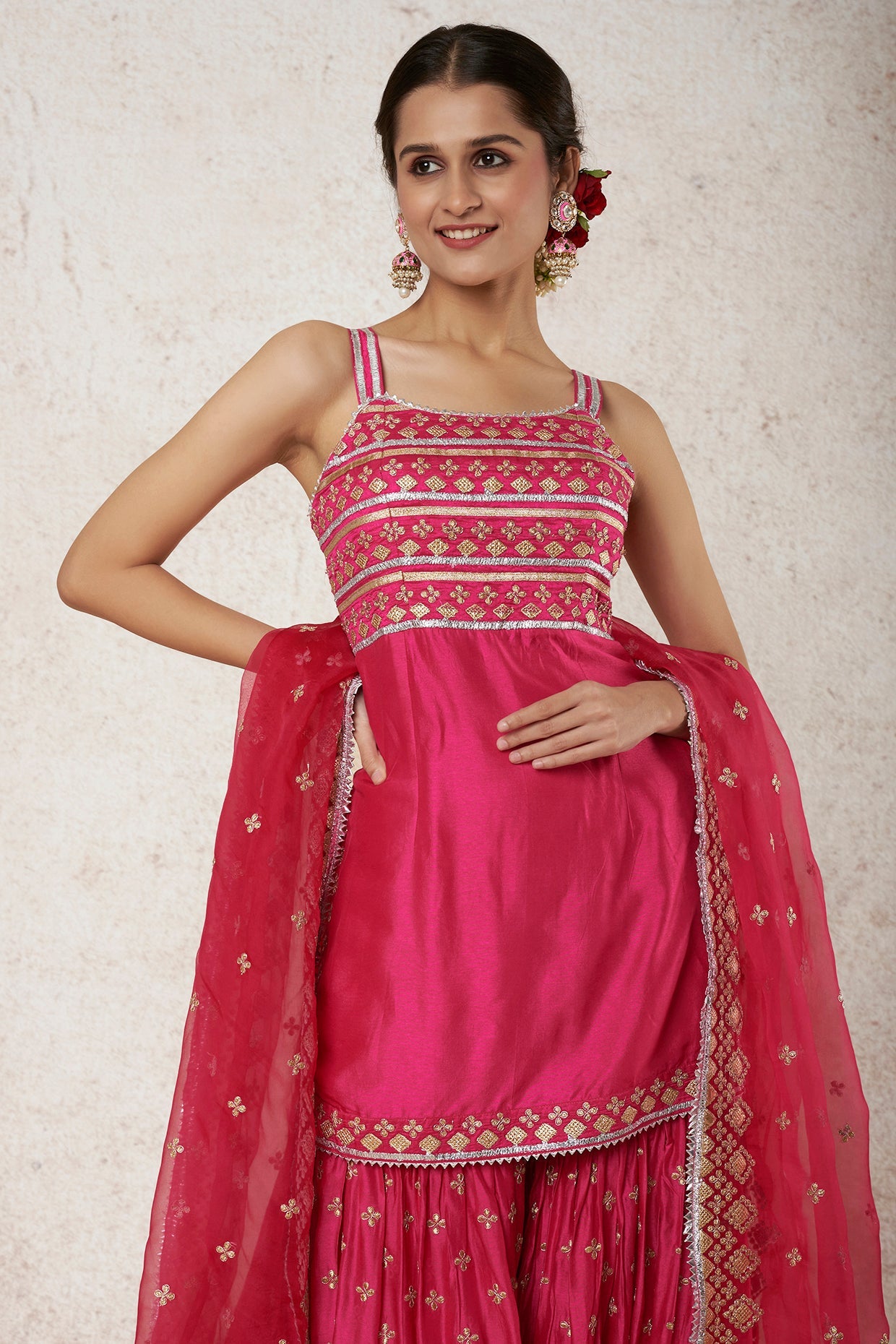 Aarva Strappy Kurta With Sharara And Dupatta