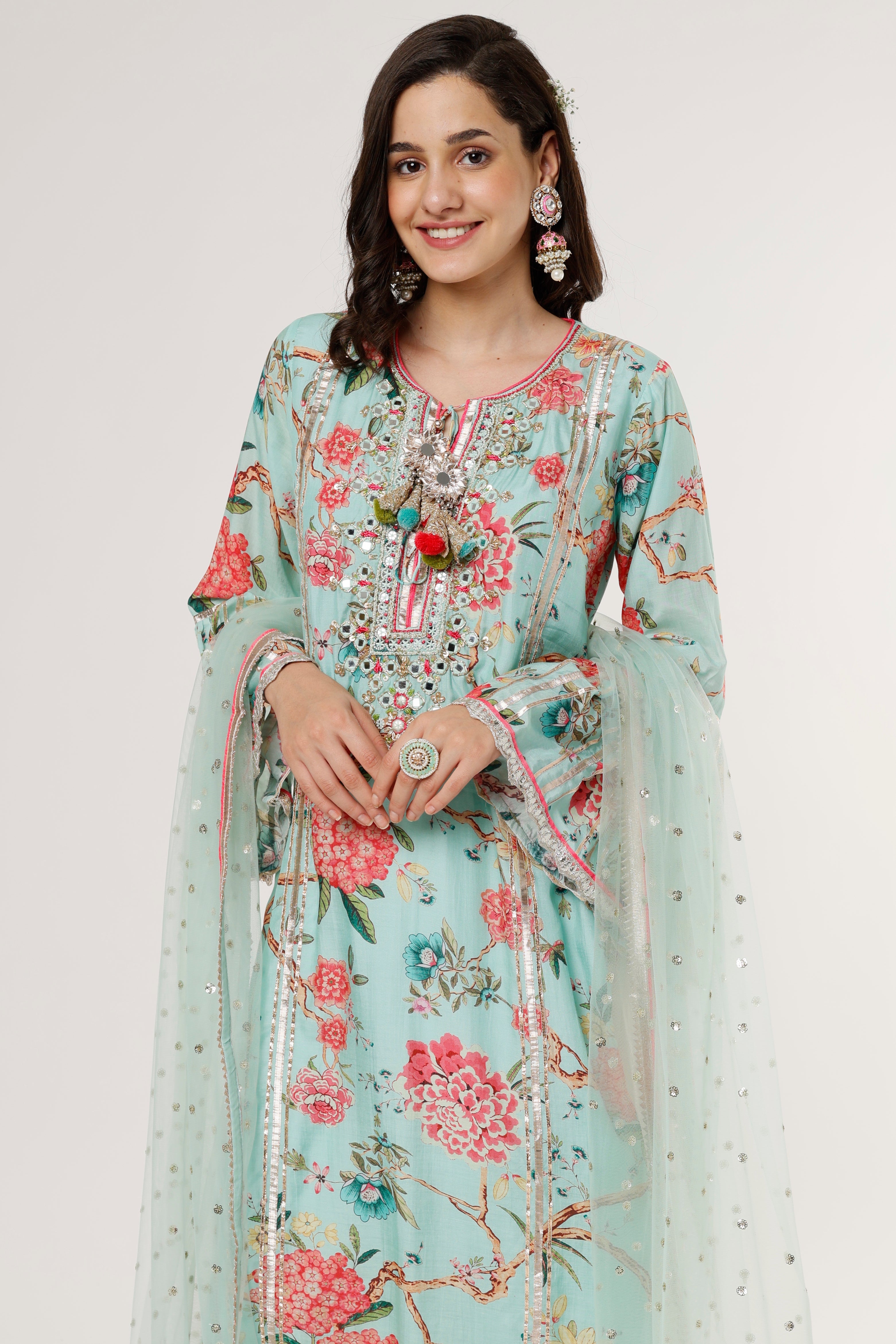 Sameesha Long Kurta With Palazzo And Dupatta