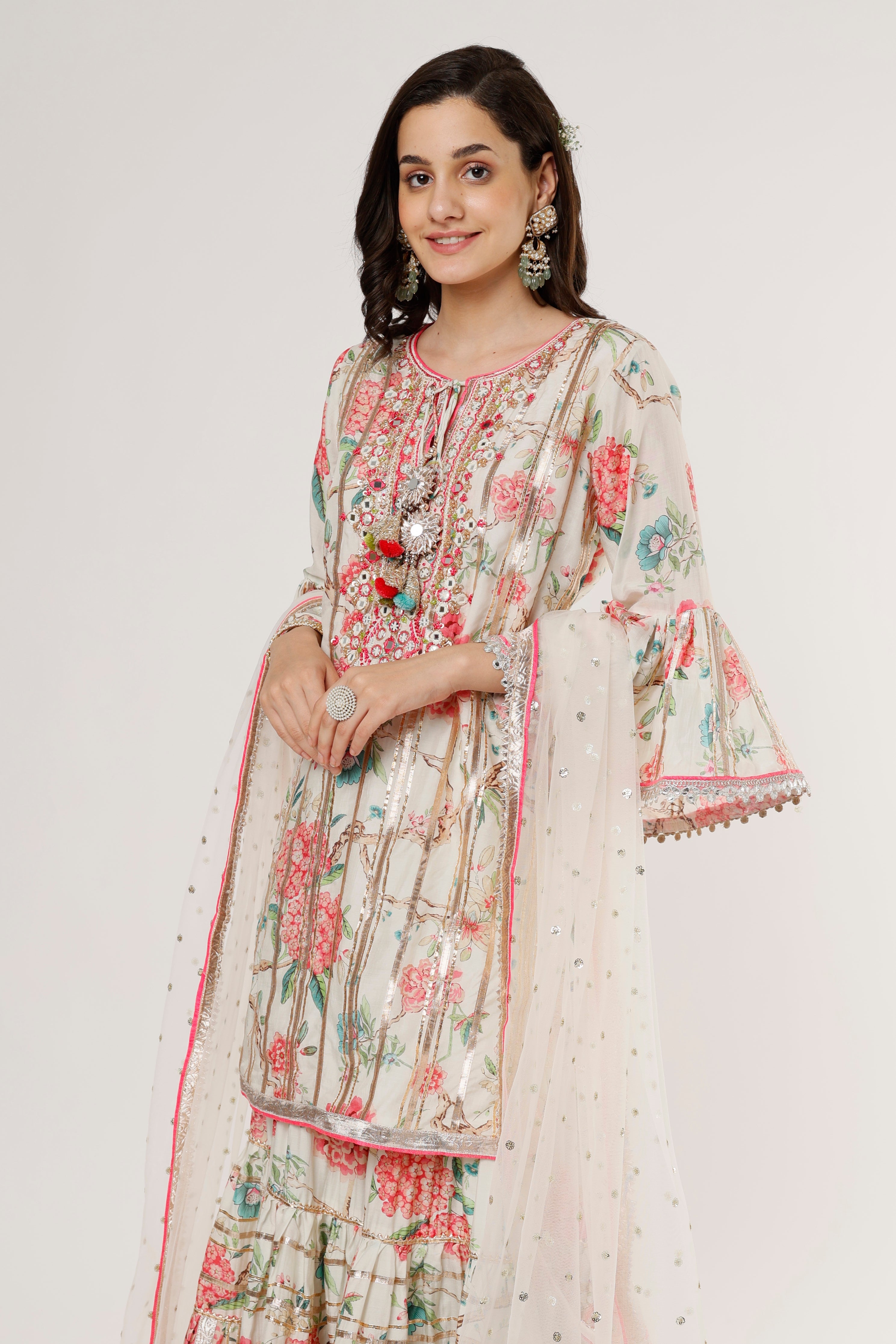 Juhi Short Kurta Sharara Set Ivory