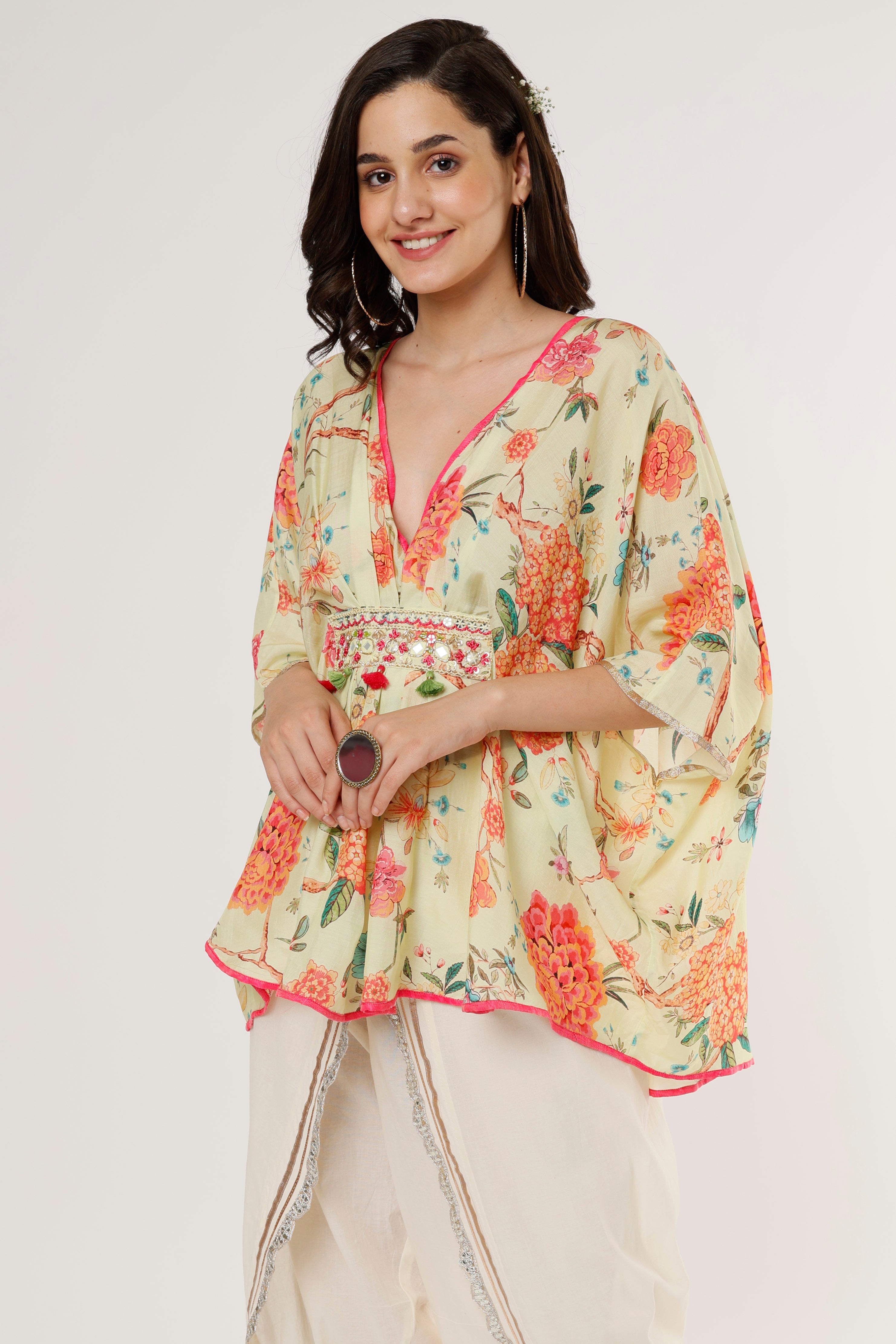 Uma Short Kaftan W Dhoti Yellow