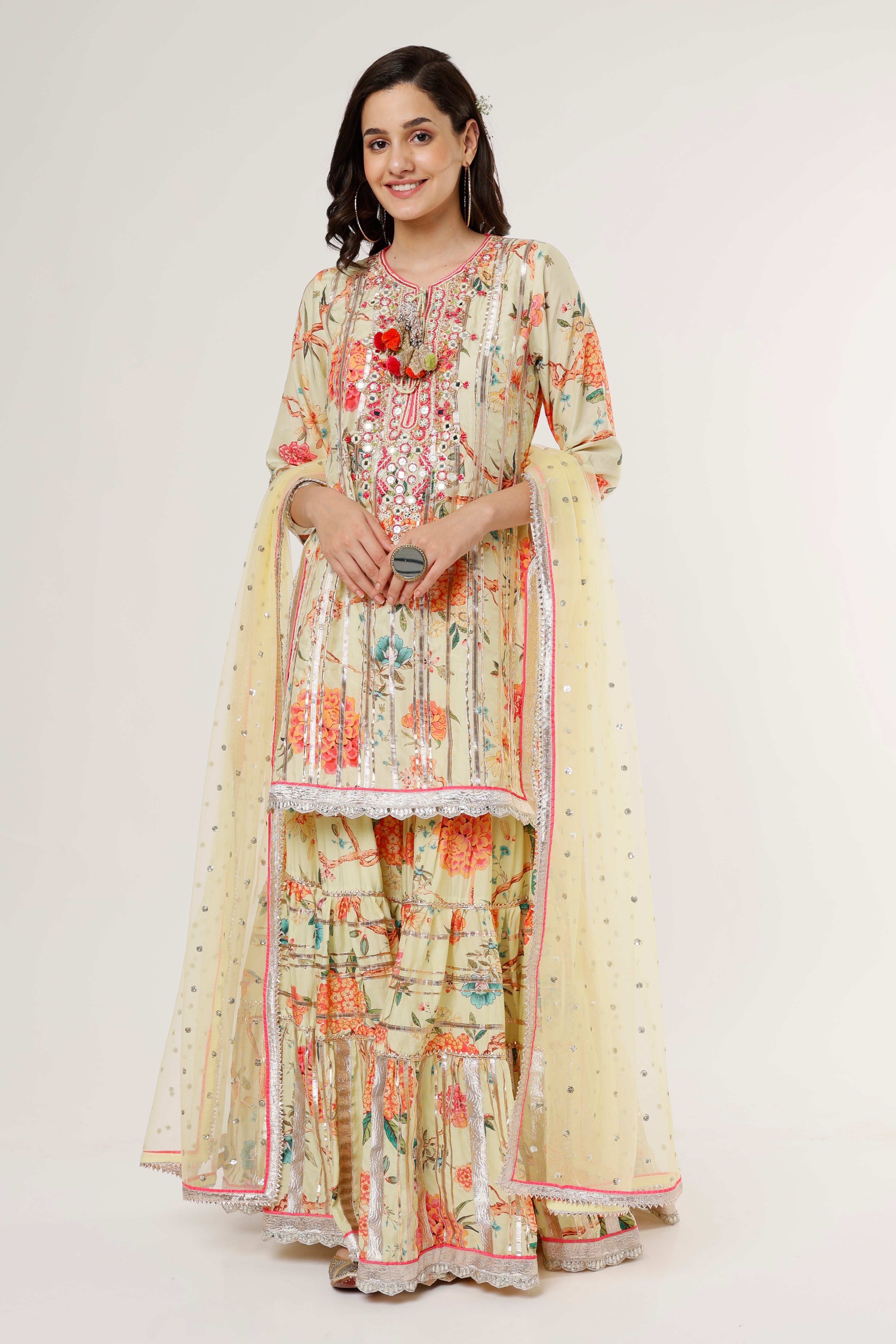 Juhi Short Kurta Sharara Set Sunshine Yellow