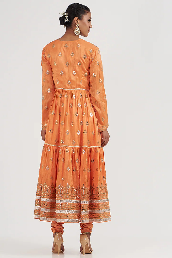 Suhana Ag Tiered Churidar With Dupatta Orange