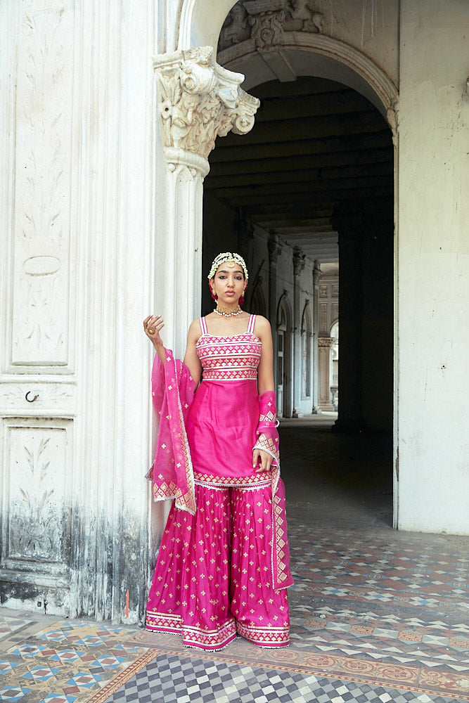 Aarva Strappy Kurta With Sharara And Dupatta