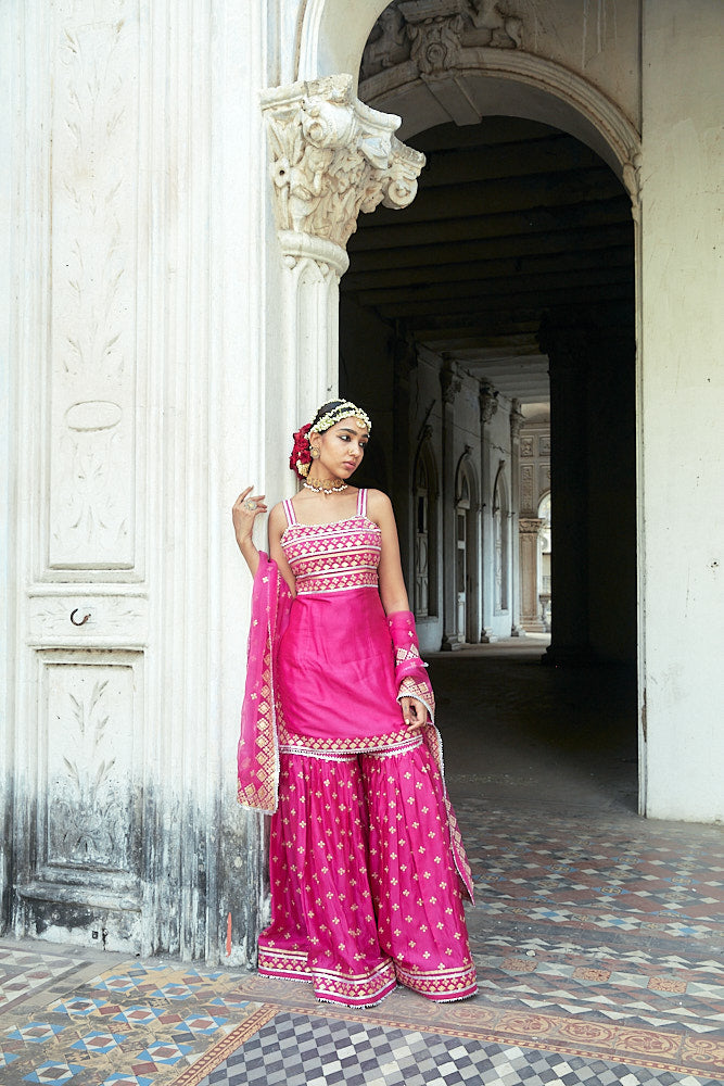 Aarva Strappy Kurta With Sharara And Dupatta