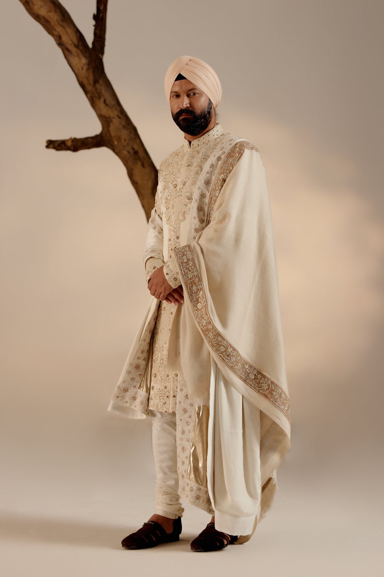 Butter Cream Sherwani Set