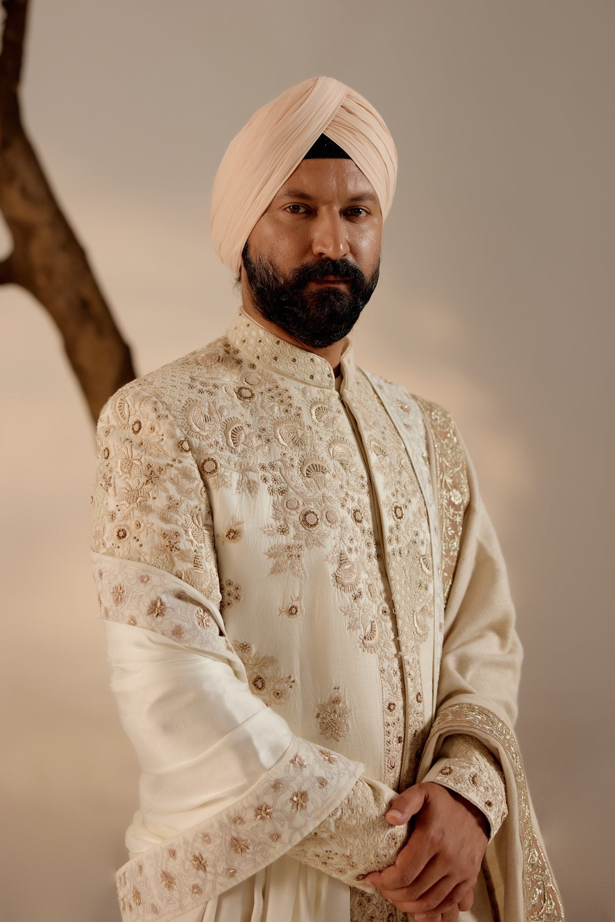 Butter Cream Sherwani Set