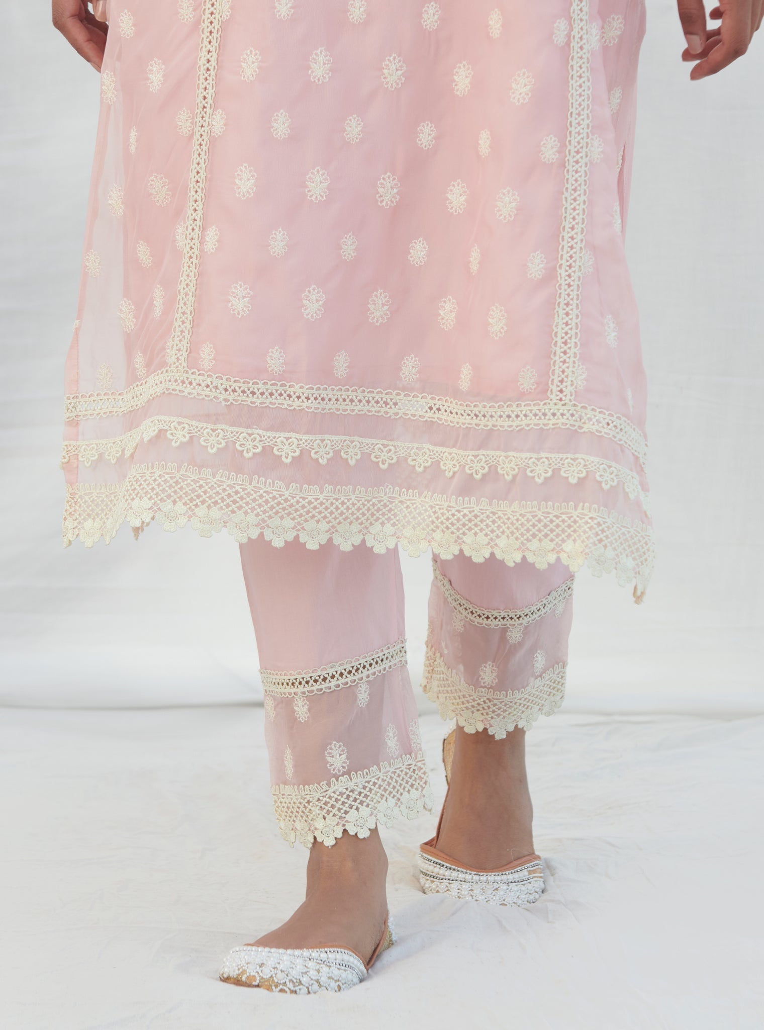 Mulmul Organza Jankia Pink Kurta With Mulmul Cotton Jankia Pink Pant