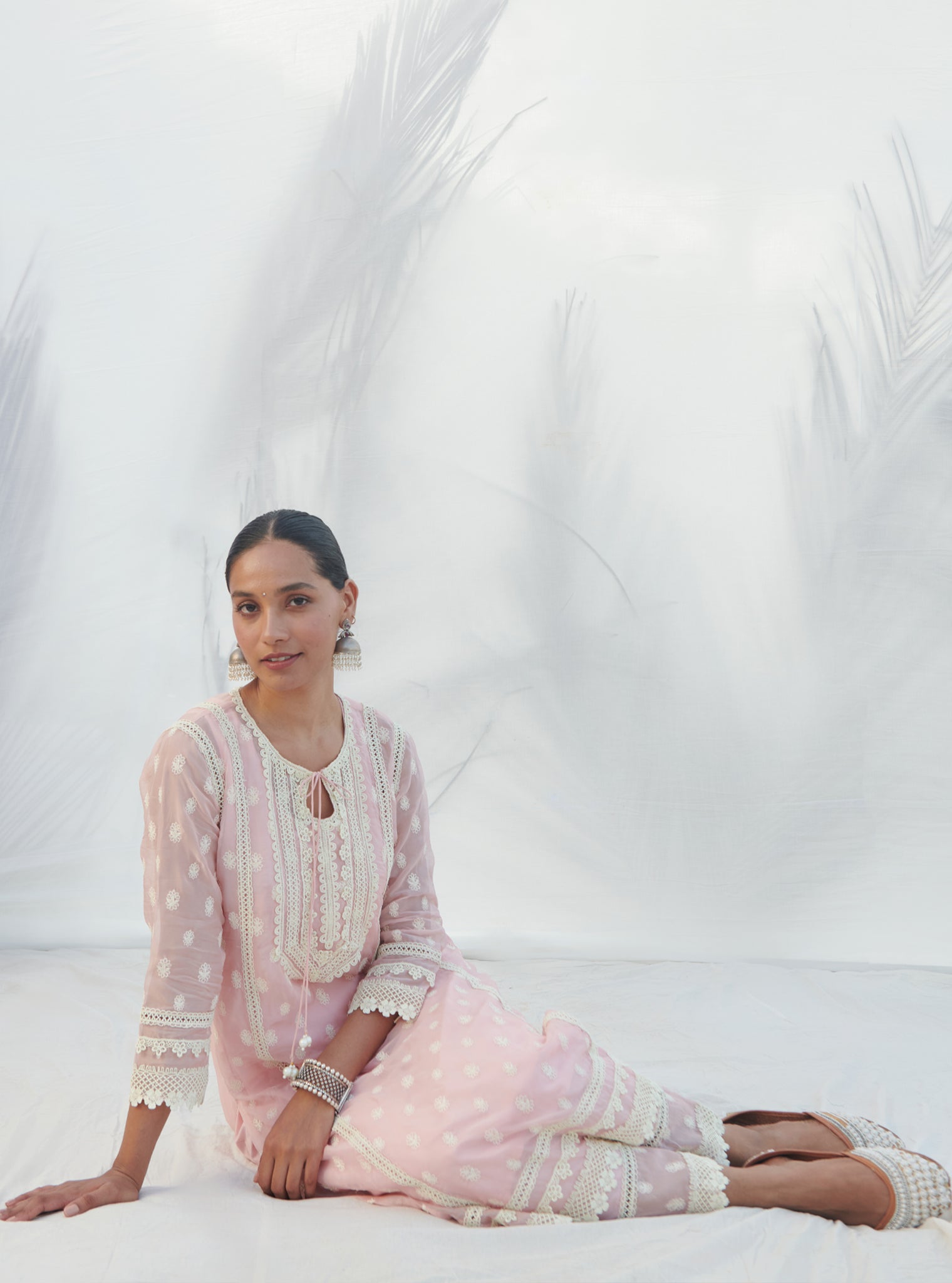 Mulmul Organza Jankia Pink Kurta With Mulmul Cotton Jankia Pink Pant