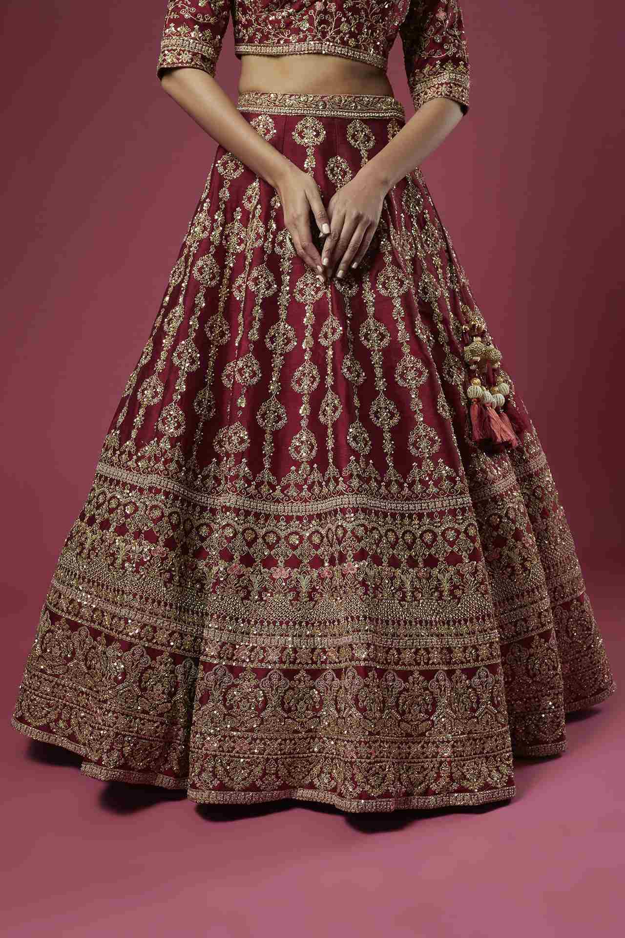 Maroon Raw Silk Embellished Lehenga Set