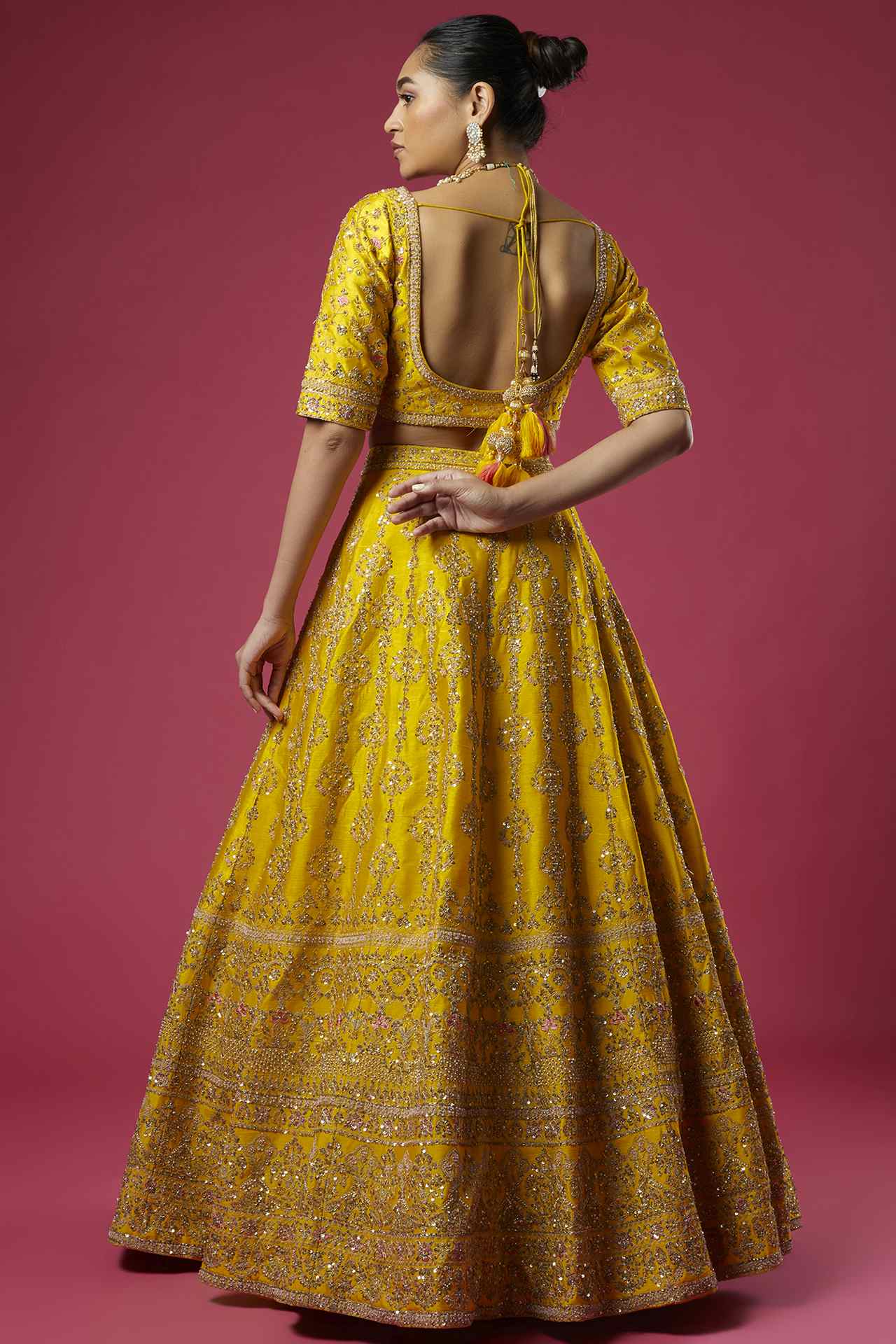 Mustard Raw Silk Embellished Lehenga Set