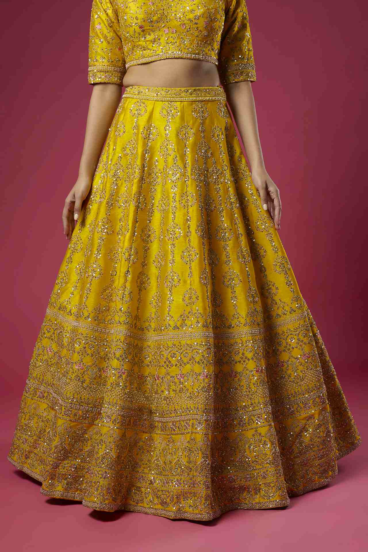 Mustard Raw Silk Embellished Lehenga Set