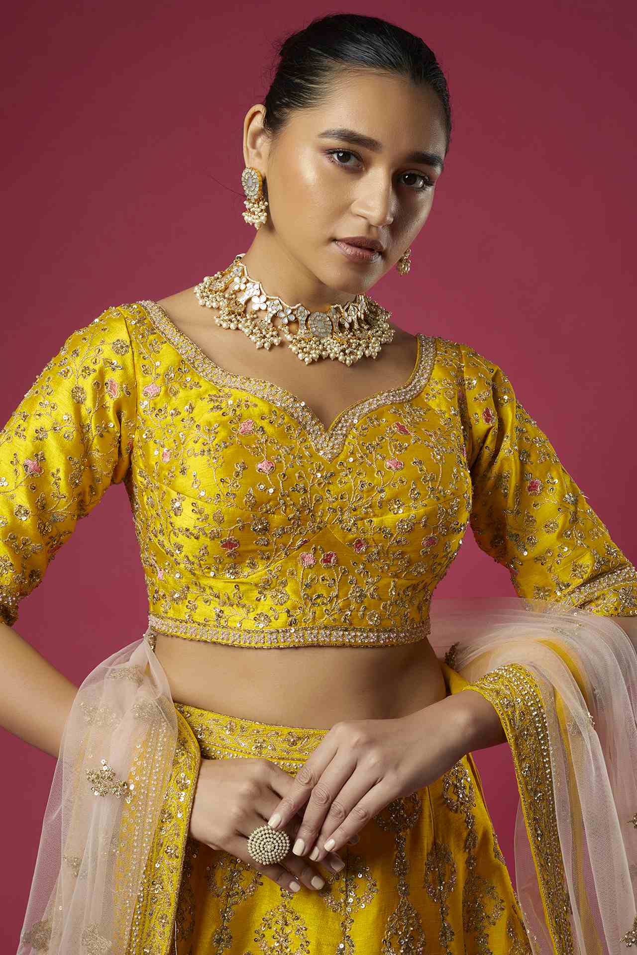 Mustard Raw Silk Embellished Lehenga Set