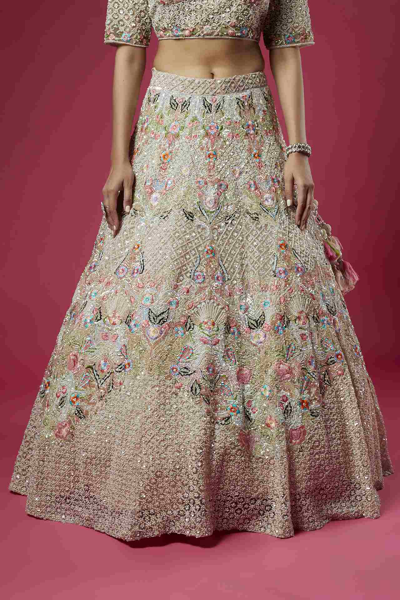 Blush Pink Net Embellished Lehenga Set