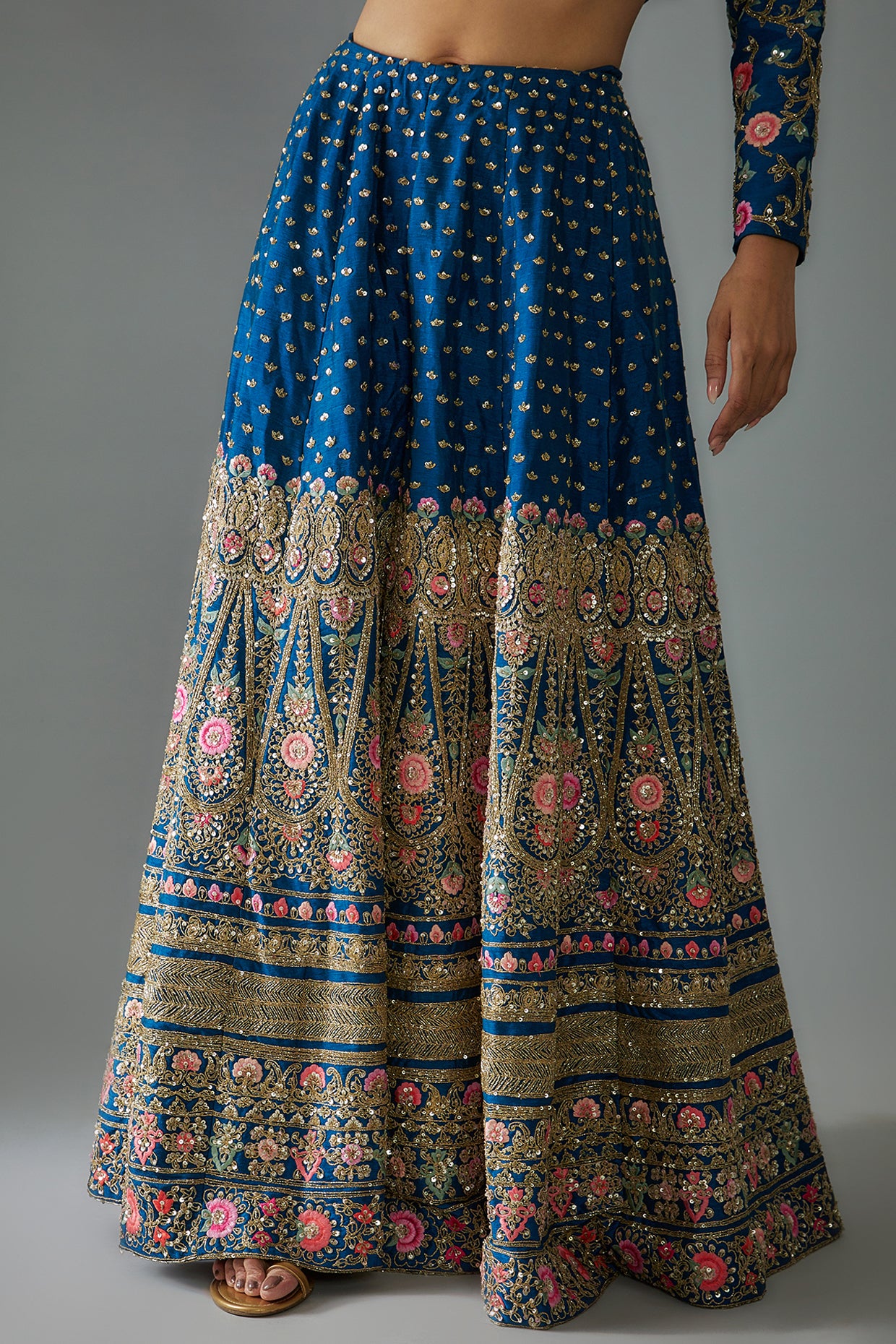 Blue Chanderi Embroidered Sharara Set